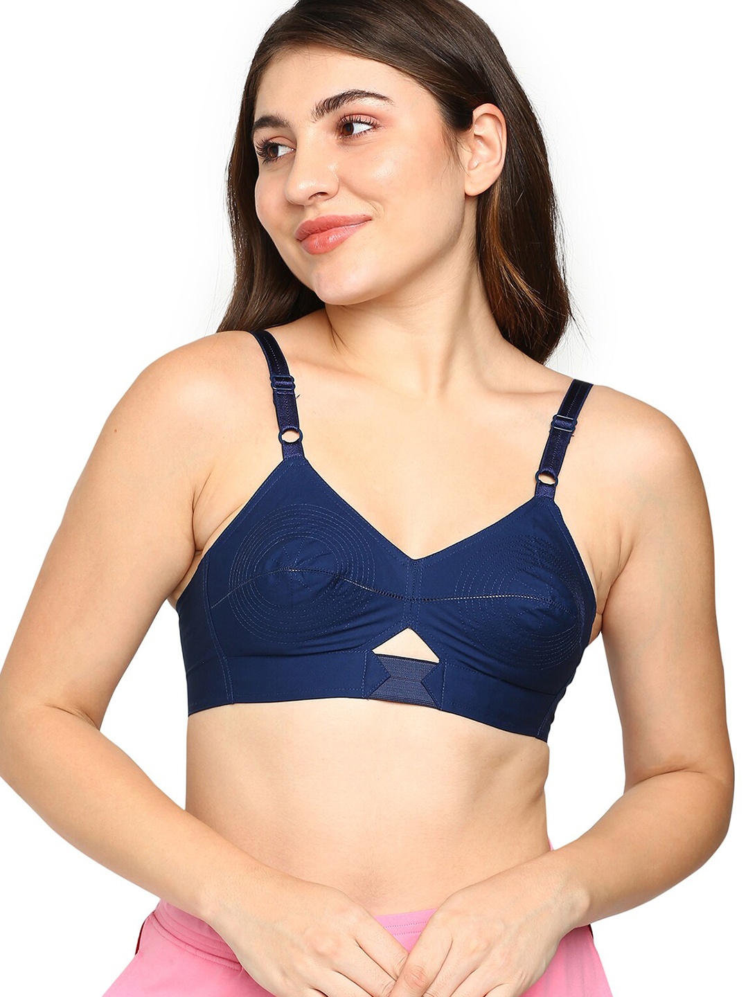 

BLOSSOM Woven Cotton Round Stitched Bra_PRIYASAJINI, Blue