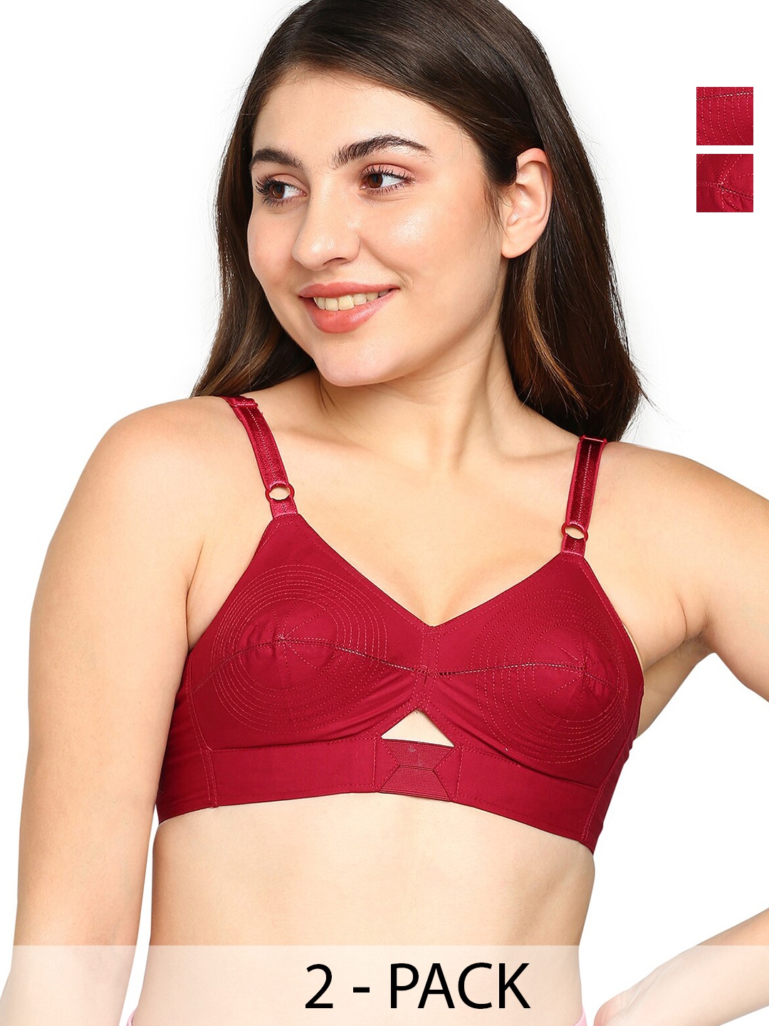 

BLOSSOM Pack of 2 Woven Cotton Round Stitched Bra_PRIYASAJINI, Maroon