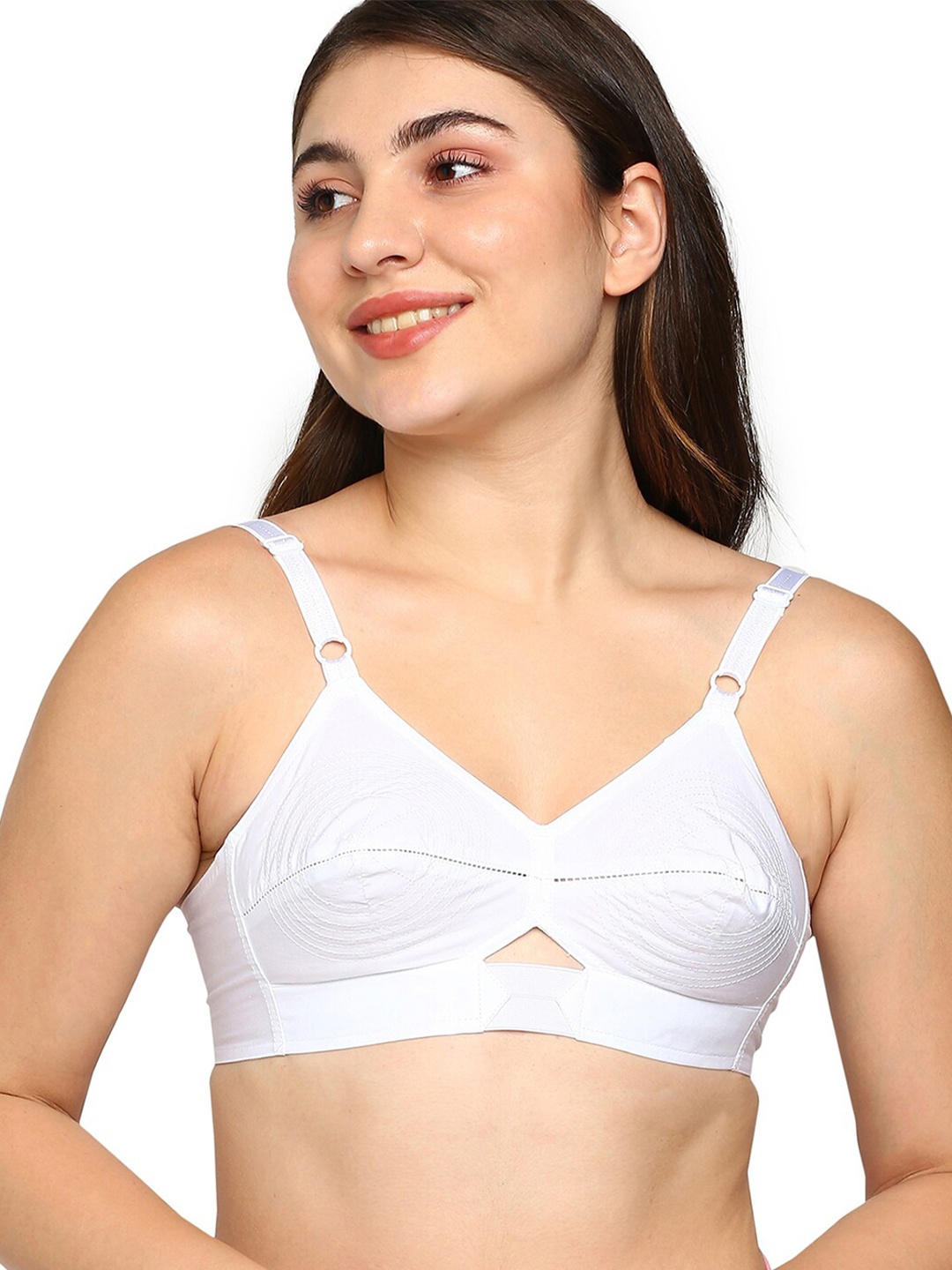 

BLOSSOM Woven Cotton Round Stitched Bra_PRIYASAJINI, White