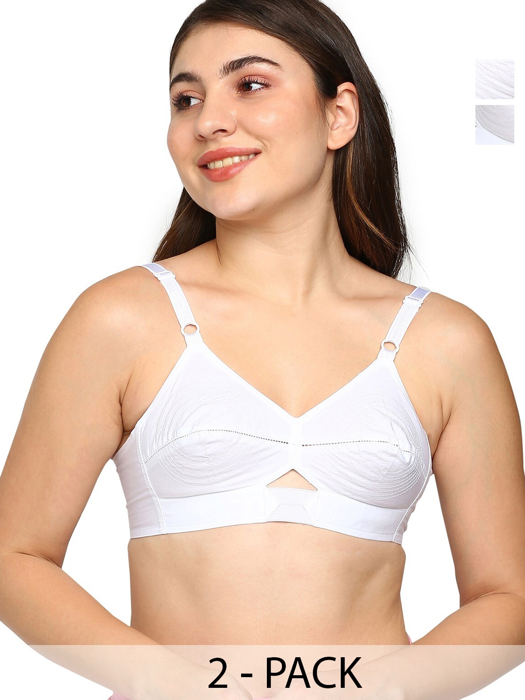 

BLOSSOM Pack of 2 Woven Cotton Round Stitched Bra_PRIYASAJINI, White