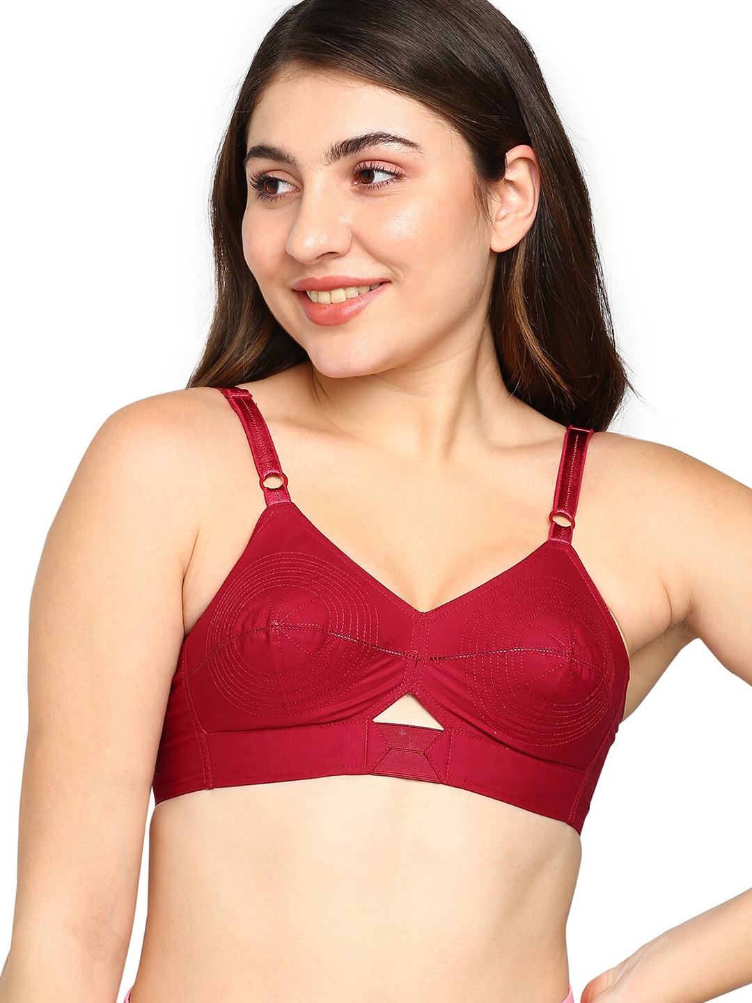 

BLOSSOM Woven Cotton Round Stitched Bra_PRIYASAJINI, Maroon