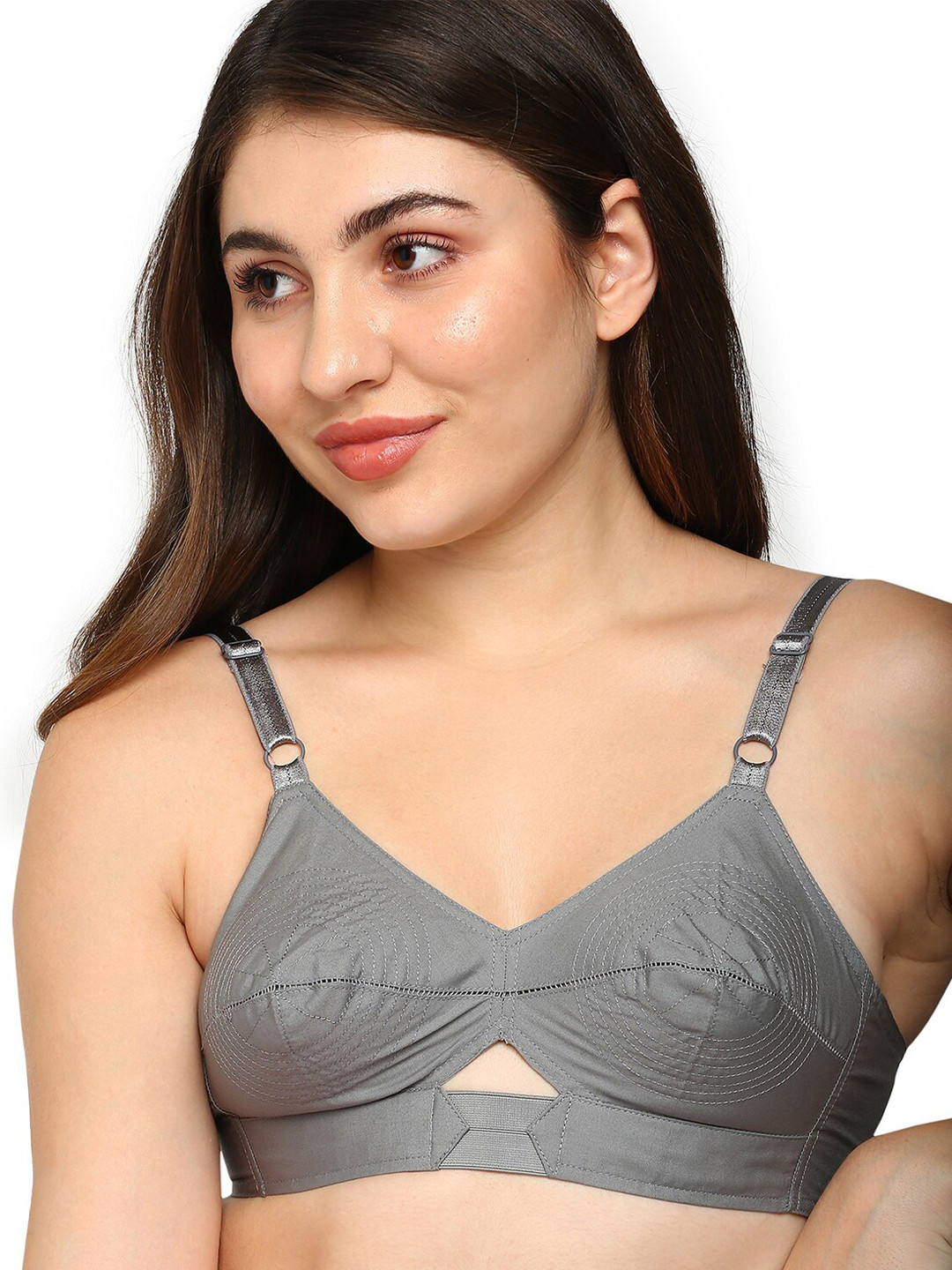 

BLOSSOM Woven Cotton Round Stitched Bra_PRIYASAJINI, Grey