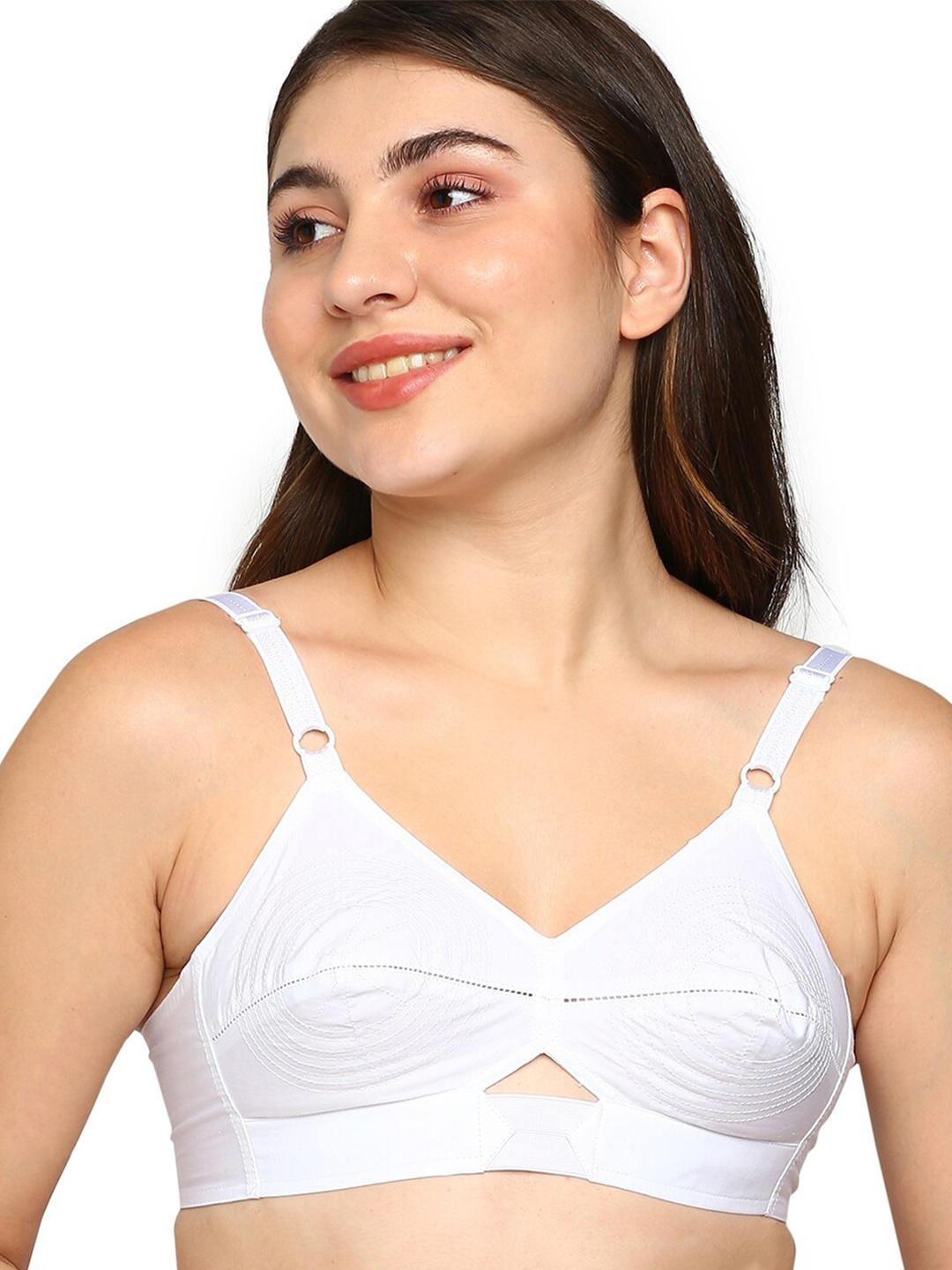

BLOSSOM Woven Cotton Round Stitched Bra_PRIYASAJINI, White