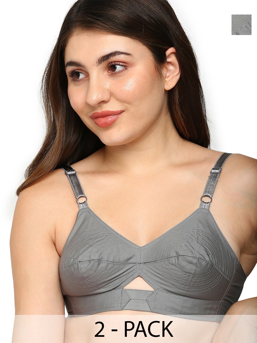 

BLOSSOM Pack of 2 Woven Cotton Round Stitched Bra_PRIYASAJINI, Grey