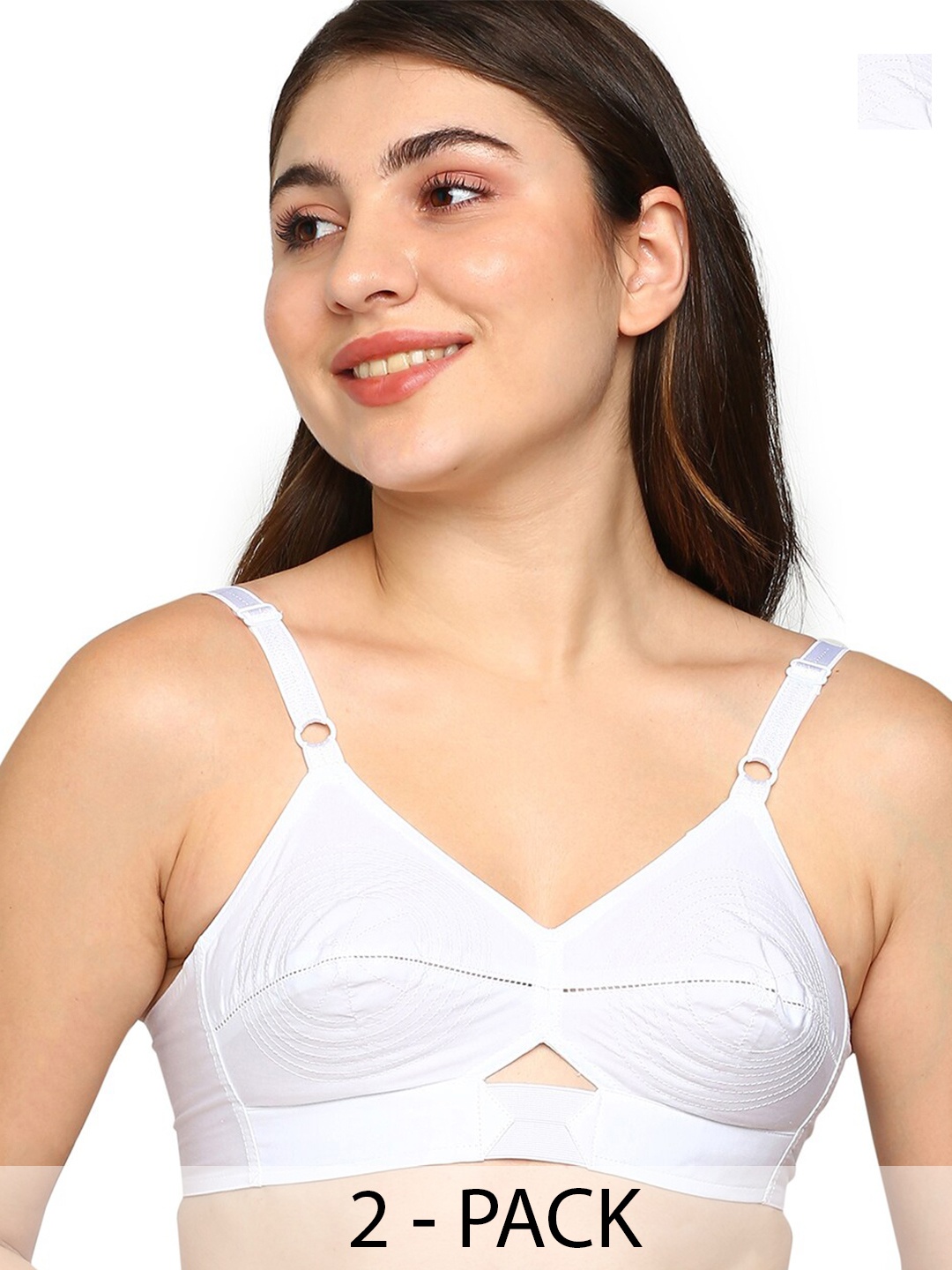 

BLOSSOM Pack of 2 Woven Cotton Round Stitched Bra_PRIYASAJINI, White