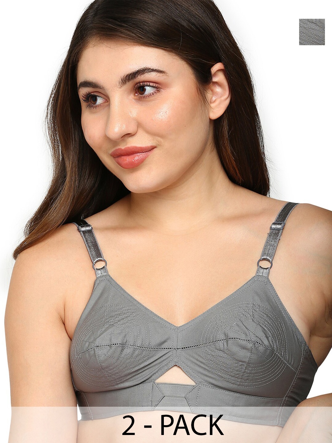 

BLOSSOM Pack of 2 Woven Cotton Round Stitched Bra_PRIYASAJINI, Grey