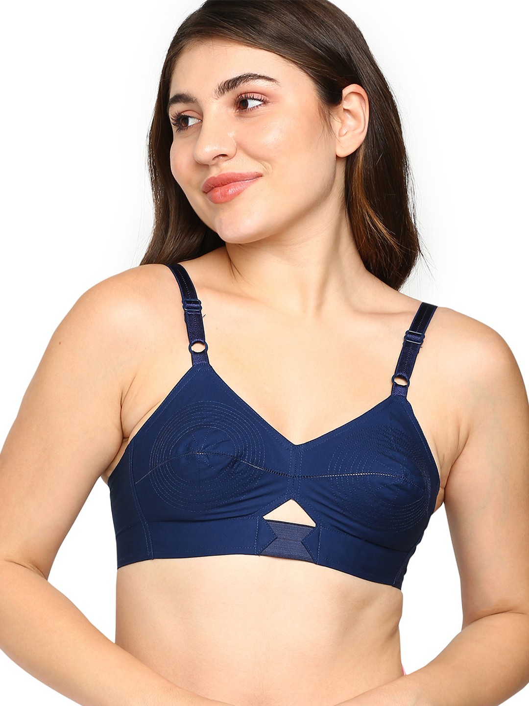 

BLOSSOM Woven Cotton Round Stitched Bra_PRIYASAJINI, Blue