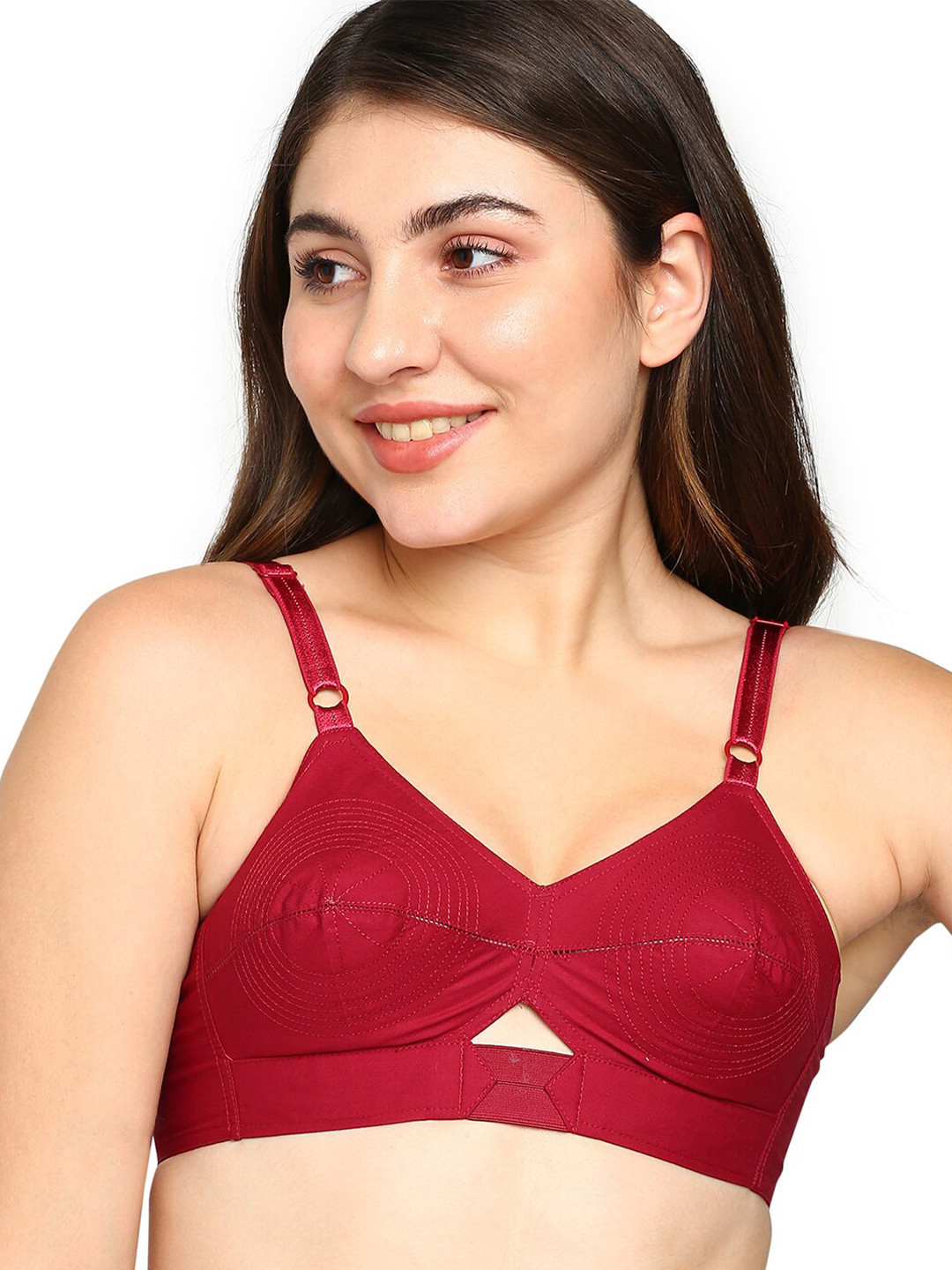 

BLOSSOM Woven Cotton Round Stitched Bra_PRIYASAJINI, Maroon