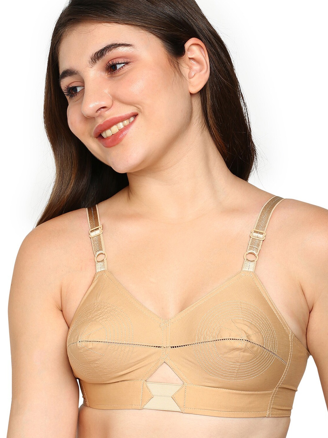 

BLOSSOM Pack of 2 Woven Cotton Round Stitched Bra_PRIYASAJINI, Beige