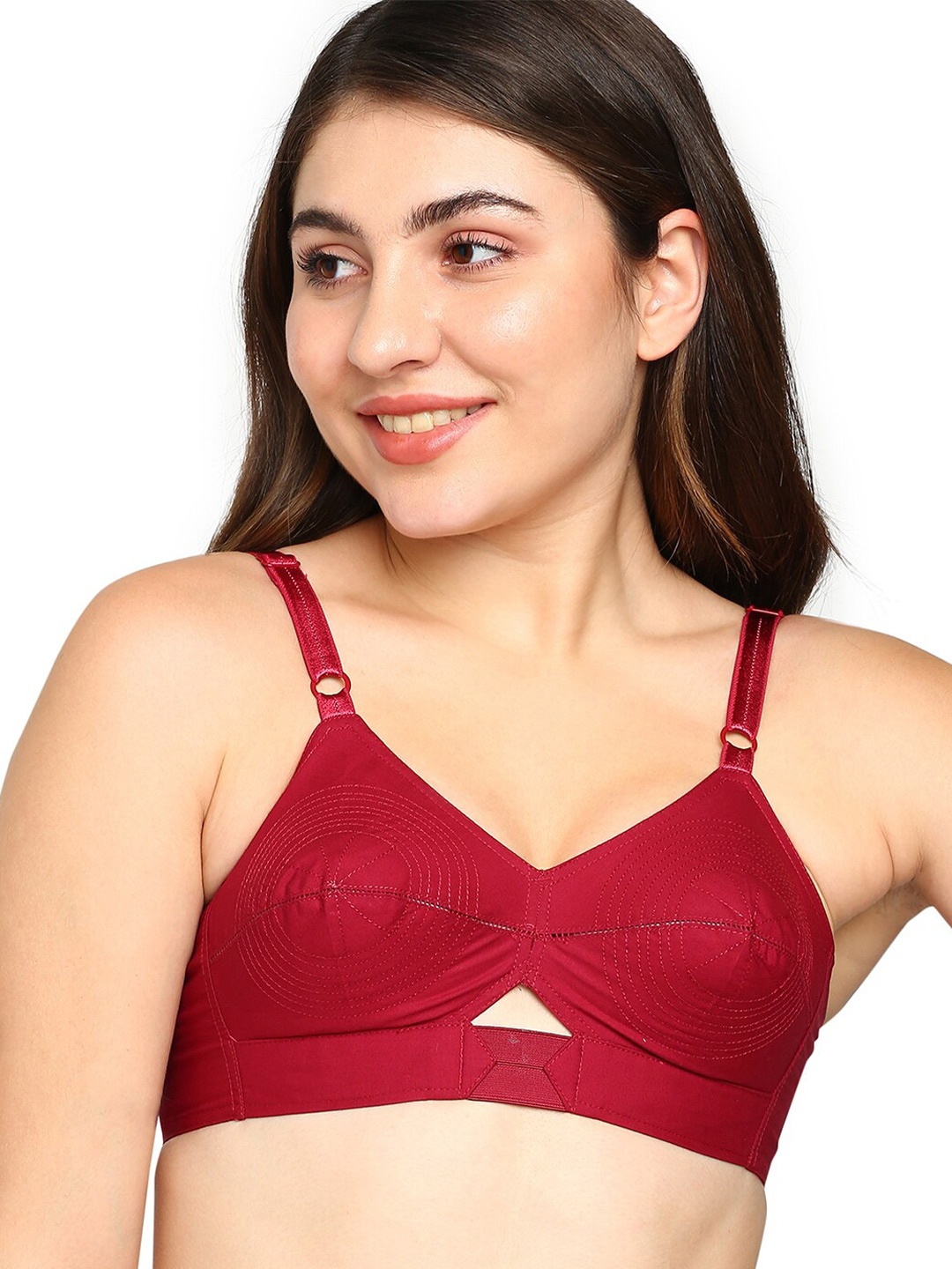 

BLOSSOM Woven Cotton Round Stitched Bra_PRIYASAJINI, Maroon