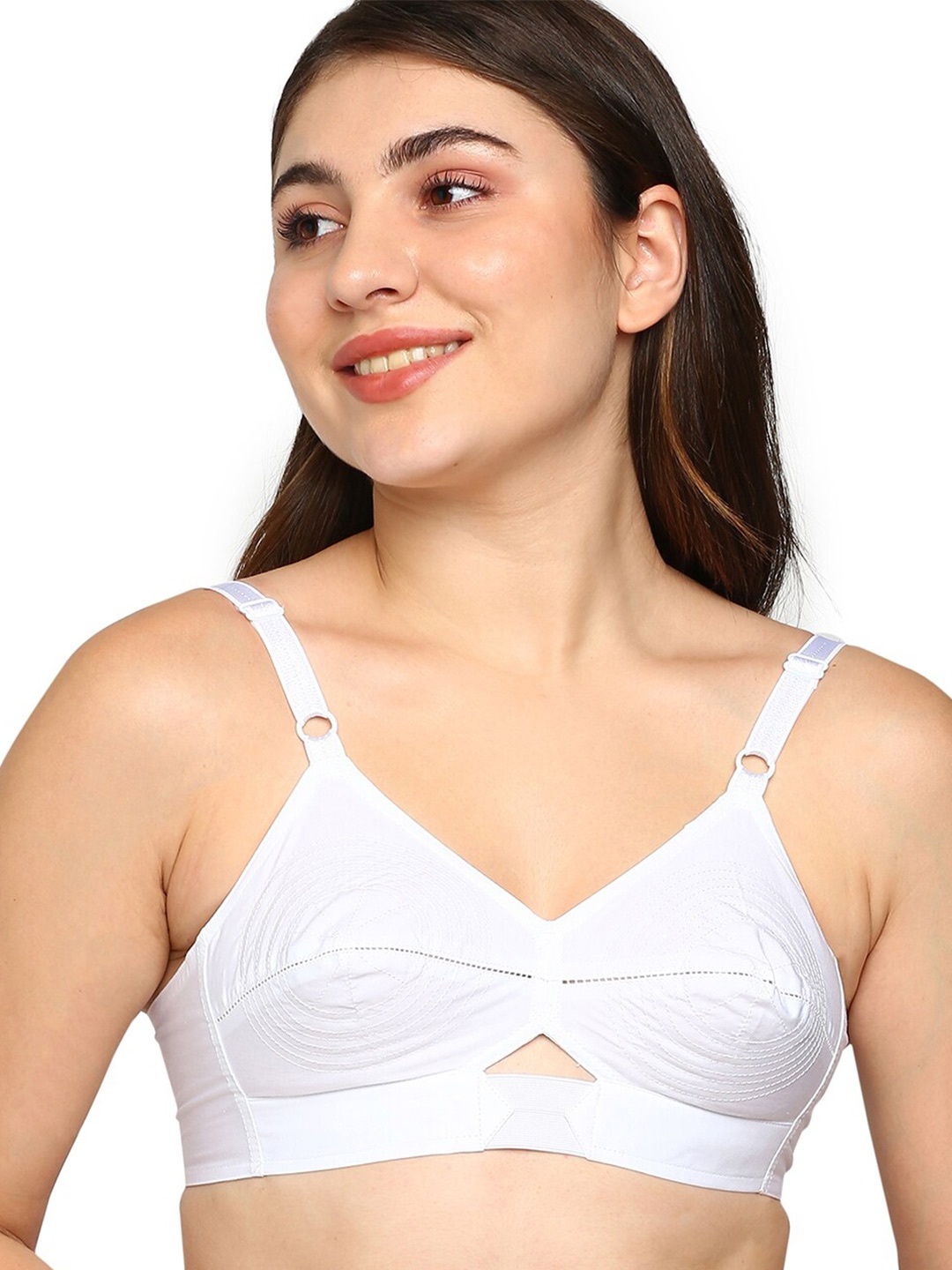 

BLOSSOM Woven Cotton Round Stitched Bra_PRIYASAJINI, White
