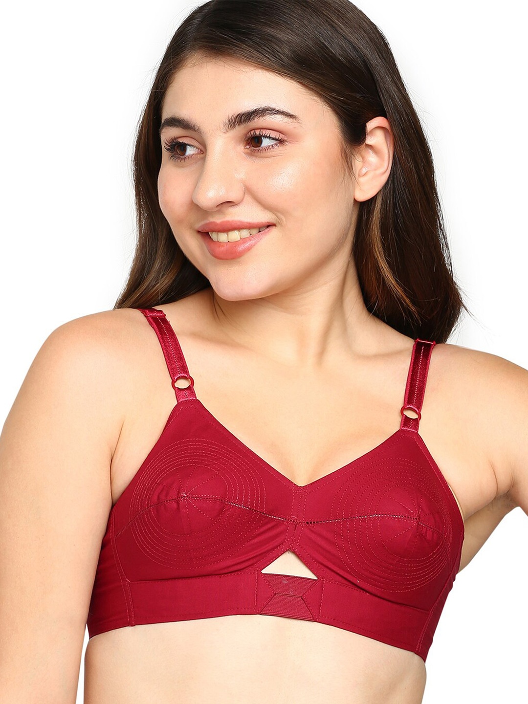 

BLOSSOM Woven Cotton Round Stitched Bra_PRIYASAJINI, Maroon