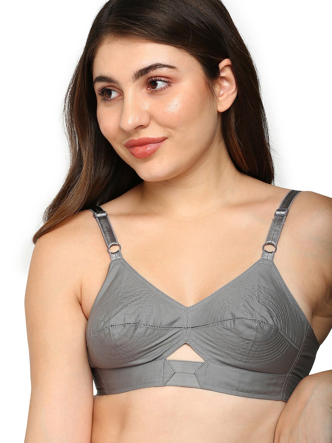 

BLOSSOM Woven Cotton Round Stitched Bra_PRIYASAJINI, Grey