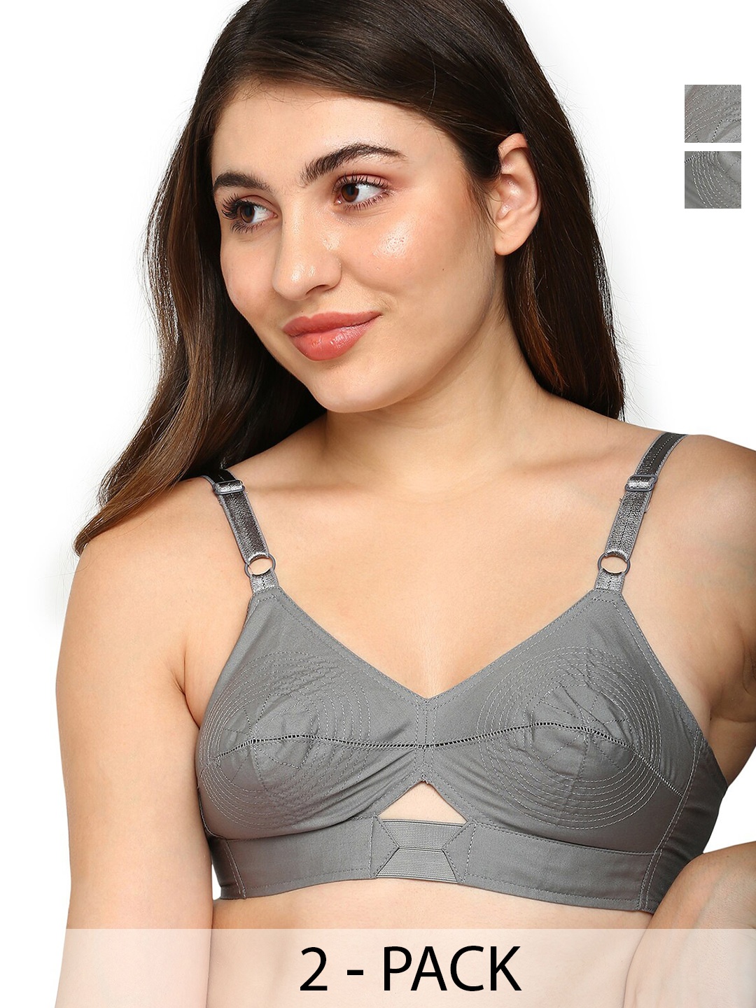 

BLOSSOM Pack of 2 Woven Cotton Round Stitched Bra_PRIYASAJINI, Grey