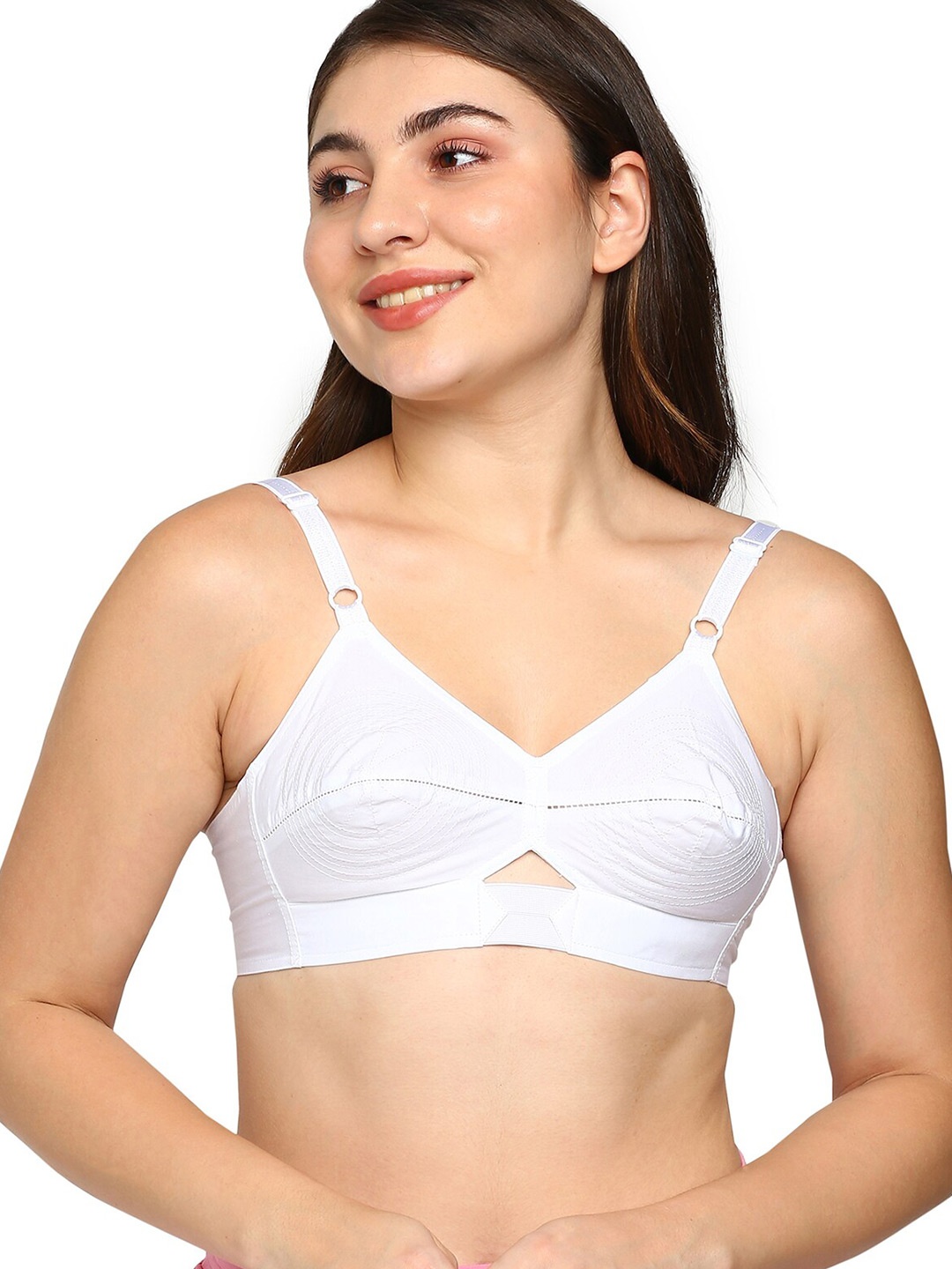 

BLOSSOM Woven Cotton Round Stitched Bra_PRIYASAJINI, White