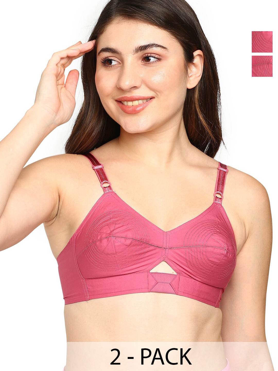 

BLOSSOM Pack of 2 Woven Cotton Round Stitched Bra_PRIYASAJINI, Rose gold