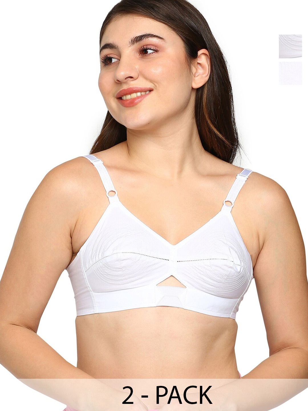 

BLOSSOM Pack of 2 Woven Cotton Round Stitched Bra_PRIYASAJINI, White
