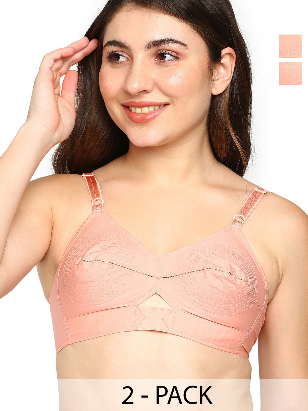 

BLOSSOM Pack of 2 Woven Cotton Round Stitched Bra_PRIYASAJINI, Peach