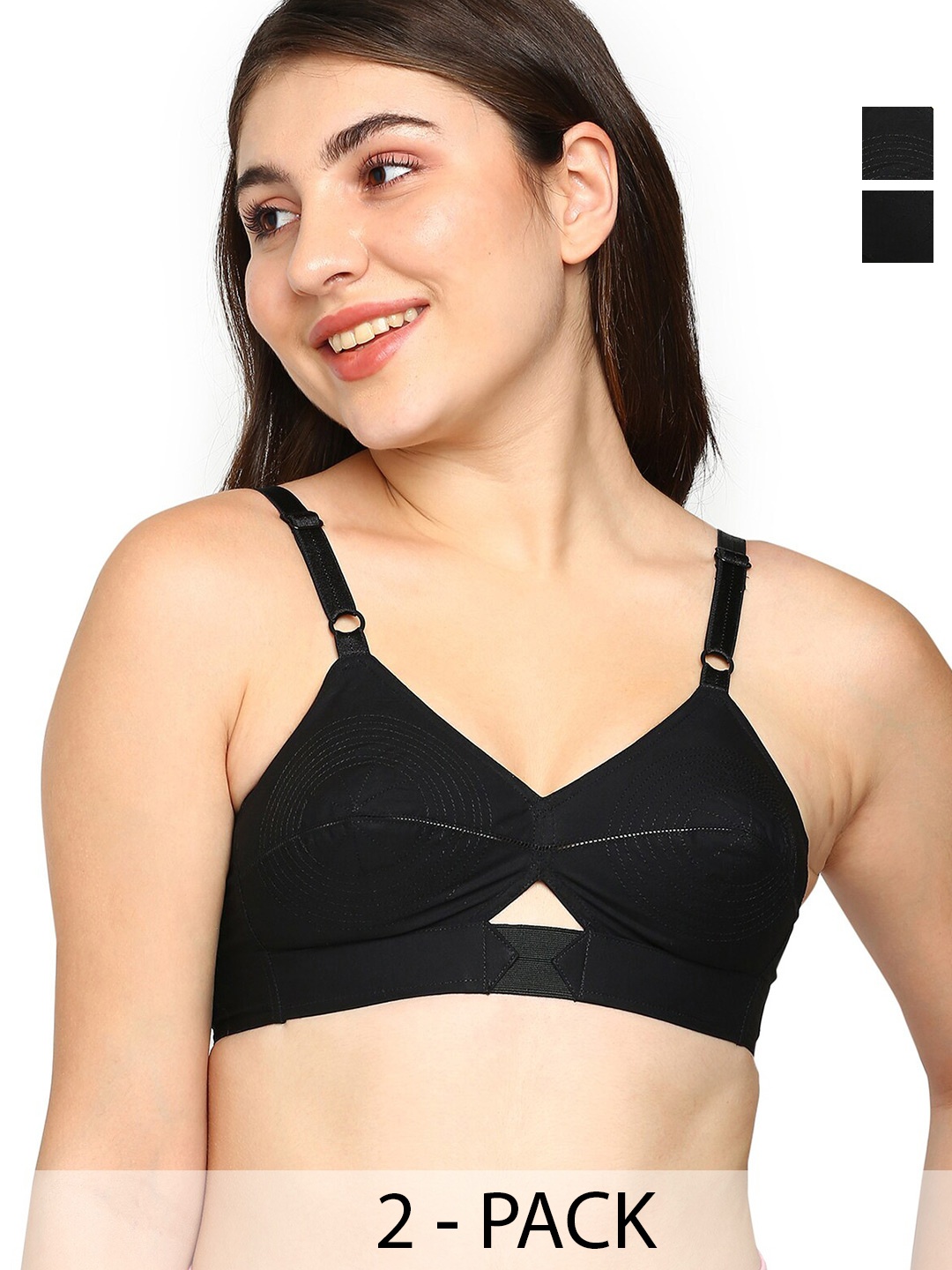 

BLOSSOM Pack of 2 Woven Cotton Round Stitched Bra_PRIYASAJINI, Black