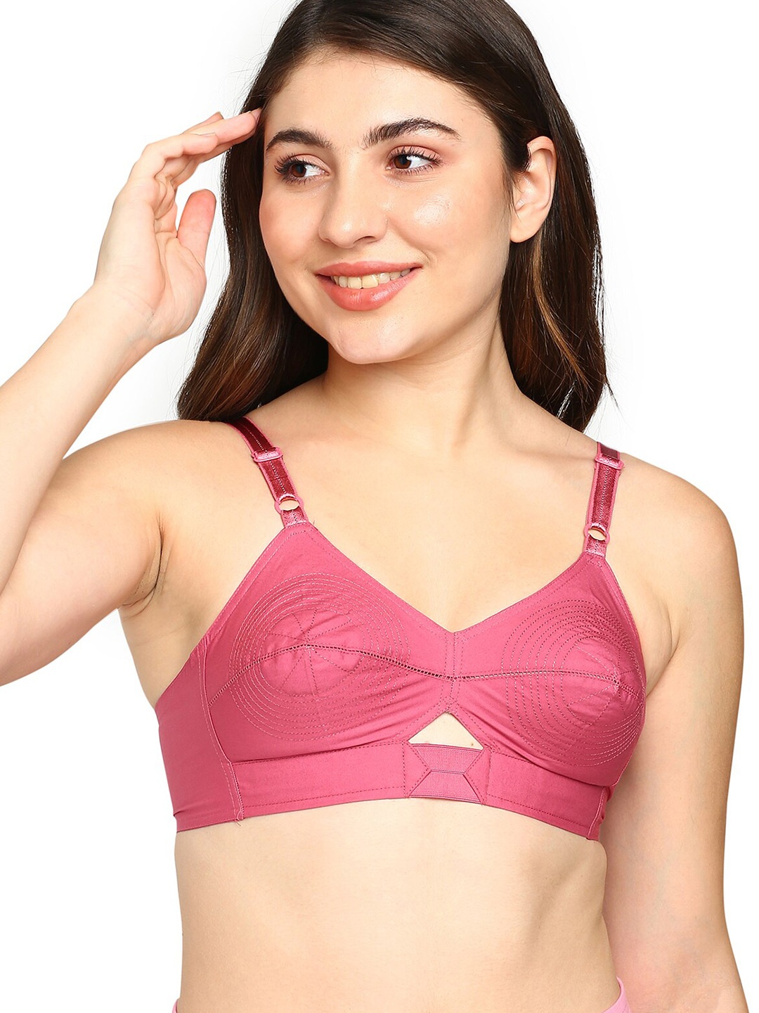 

BLOSSOM Woven Cotton Round Stitched Bra_PRIYASAJINI, Rose gold