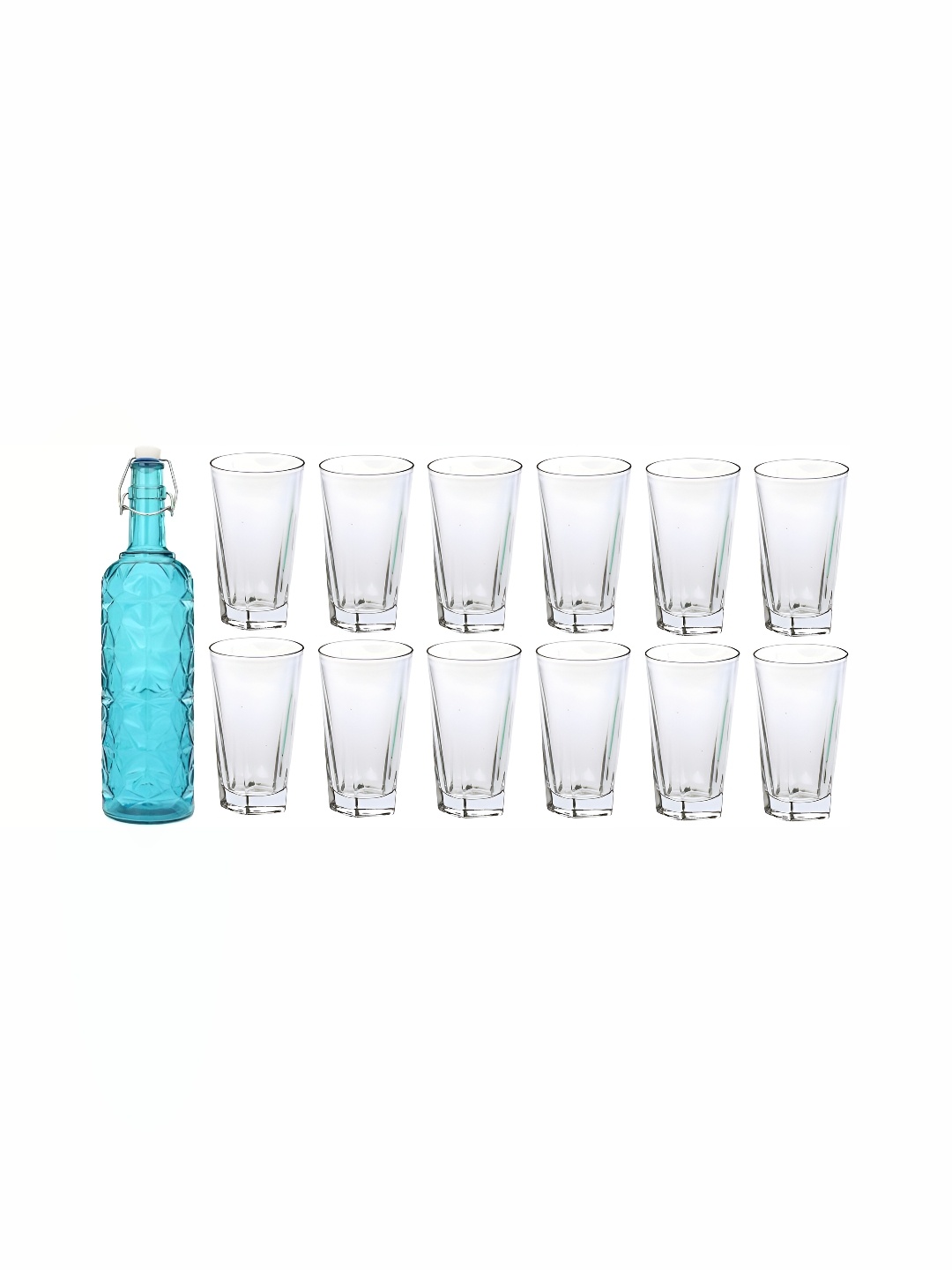 

1ST TIME Blue & Transparent 13Pcs Textured Glass Easy to Handle Bottle & Glasses Set