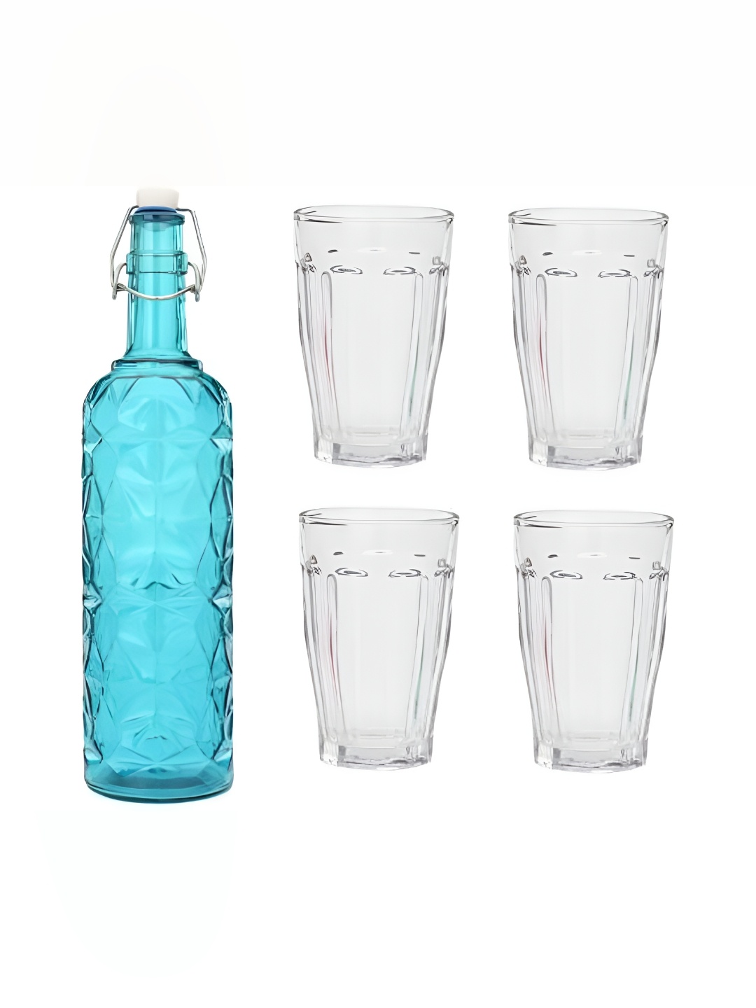 

1ST TIME Blue & Transparent 5 Pieces Textured Water Glasses With Water Bottle