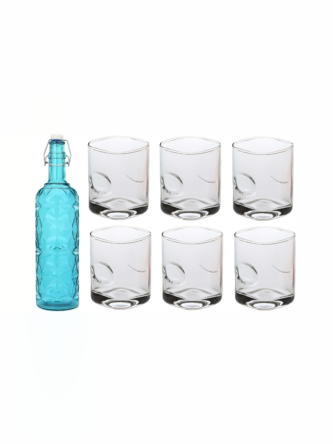 

1ST TIME Blue & Transparent Water Bottle With 6 Pieces Glass
