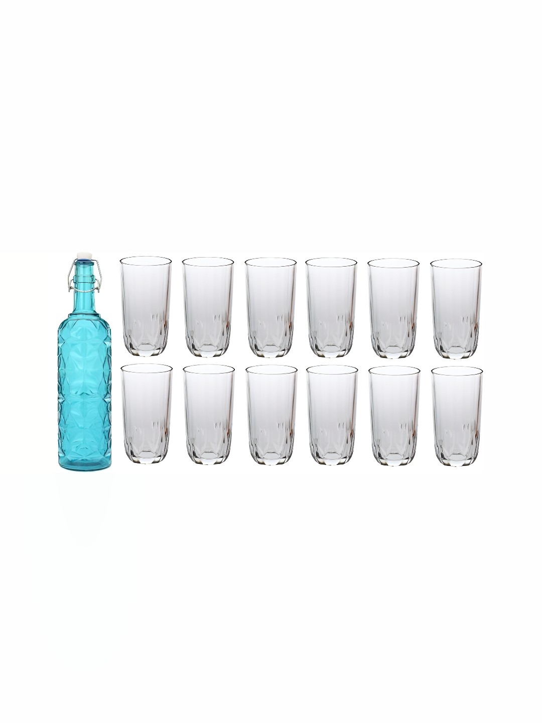 

1ST TIME Blue & Transparent 13 Pieces Water Glasses With Water Bottle