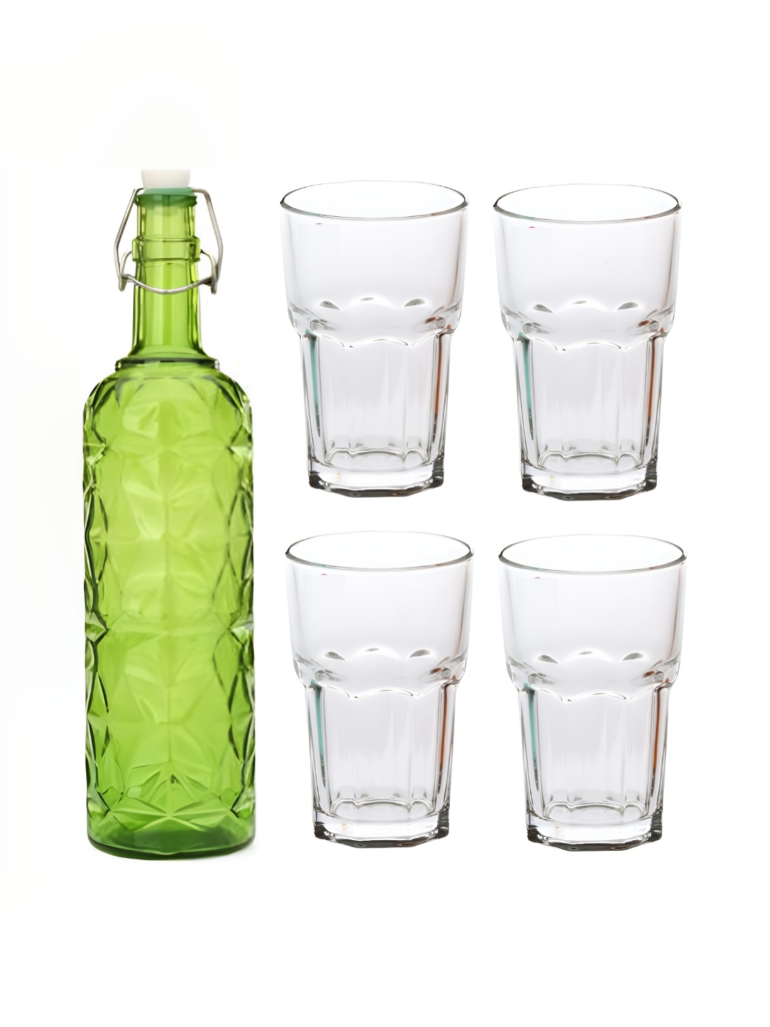 

1ST TIME Green & Transparent Water Bottle With 4 Pieces Glass