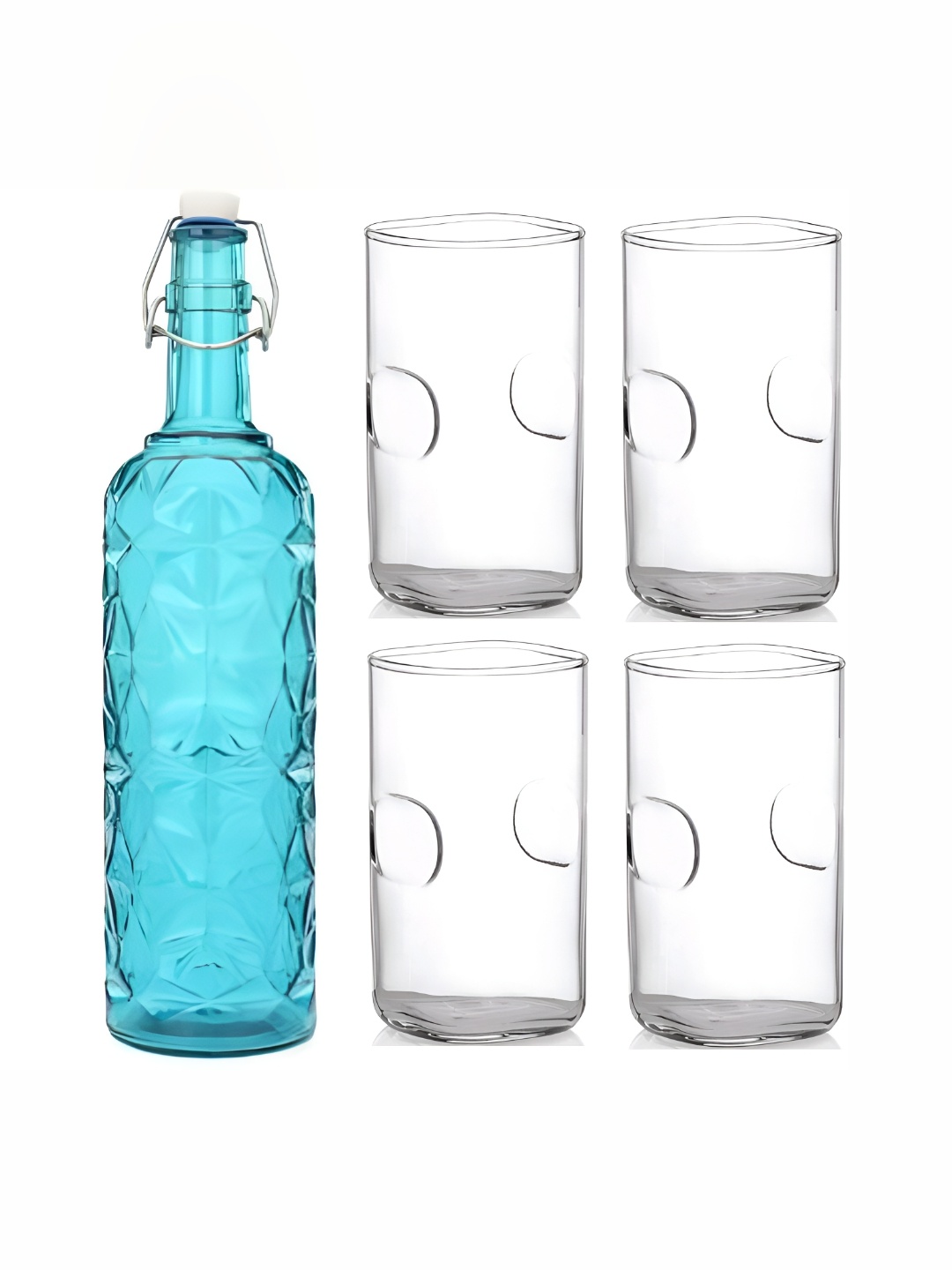 

1ST TIME Blue & Transparent 5Pcs Glass Easy to Handle Bottle & Glasses Set