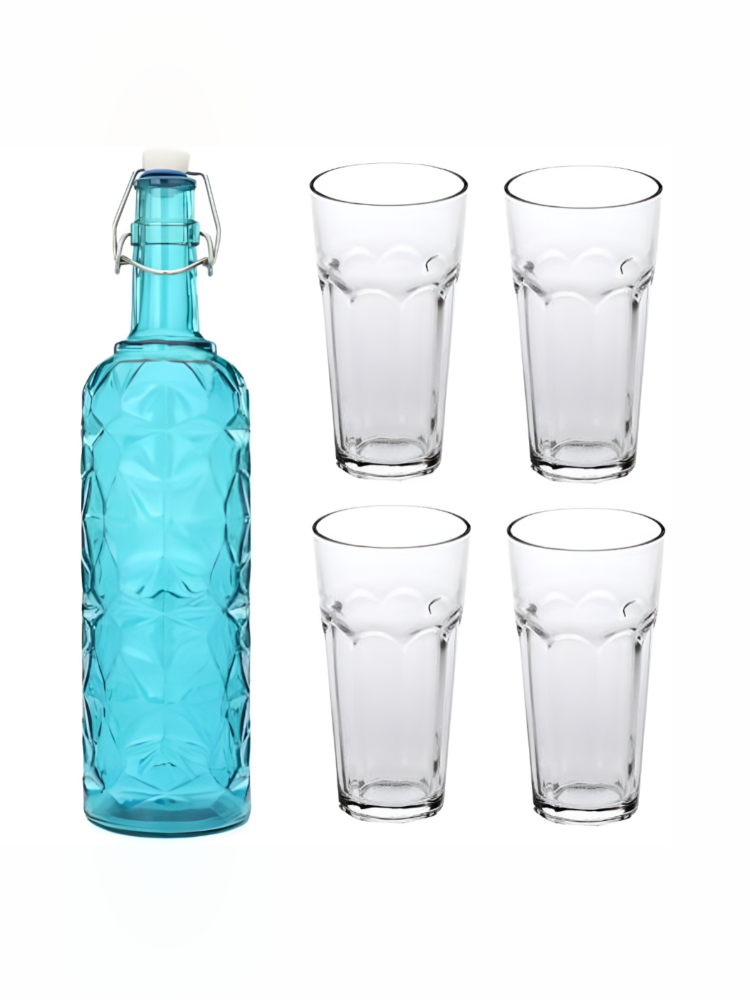 

1ST TIME Blue & Transparent 5Pcs Glass Easy to Handle Bottle & Glasses Set