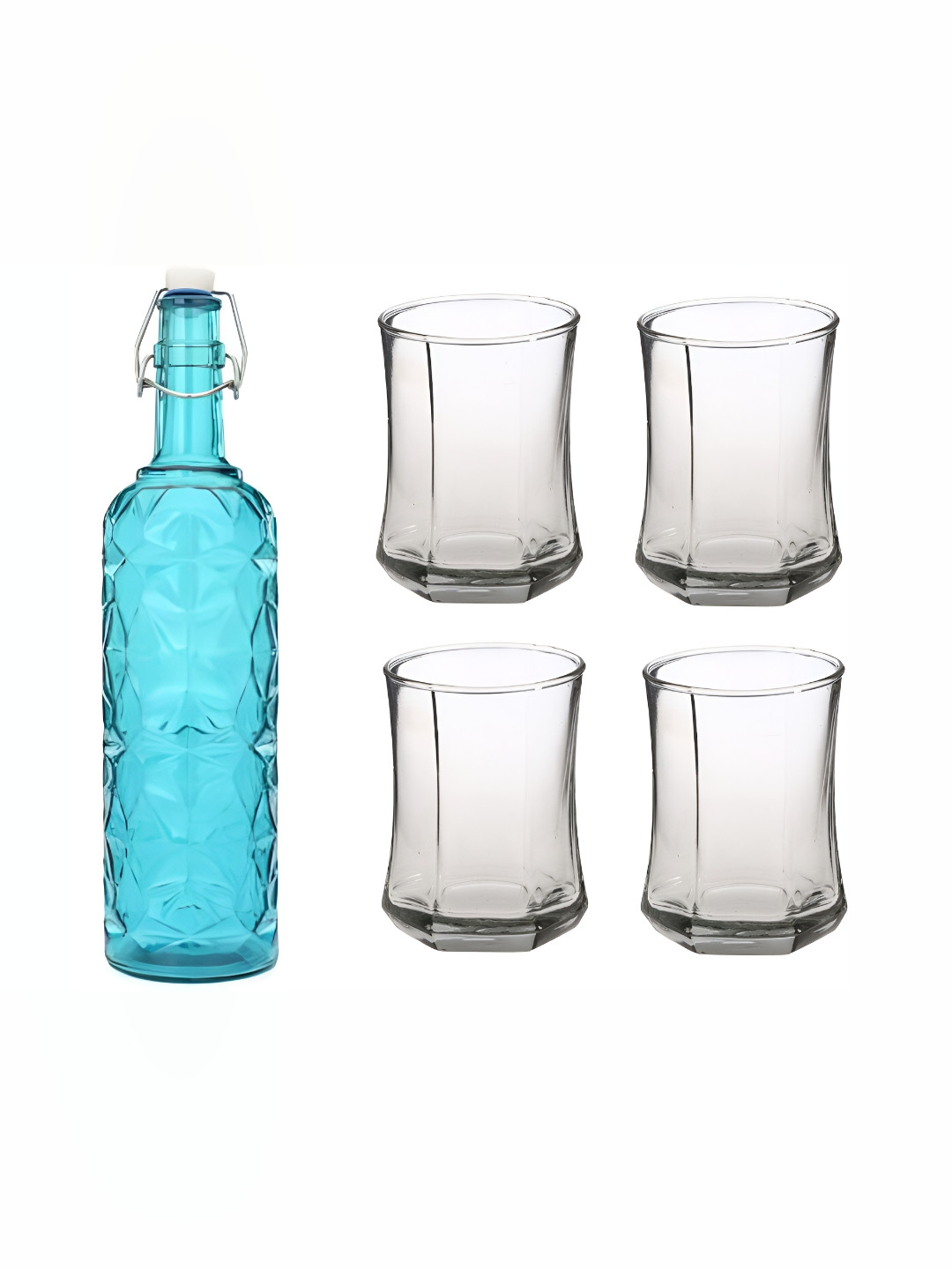 

1ST TIME Blue & Transparent Water Bottle With 4 Pieces Glass