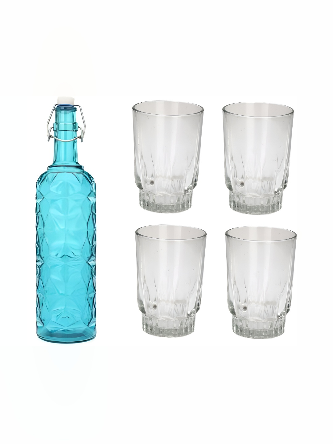 

1ST TIME Blue & Transparent 5 Piece Water Bottle With Glass