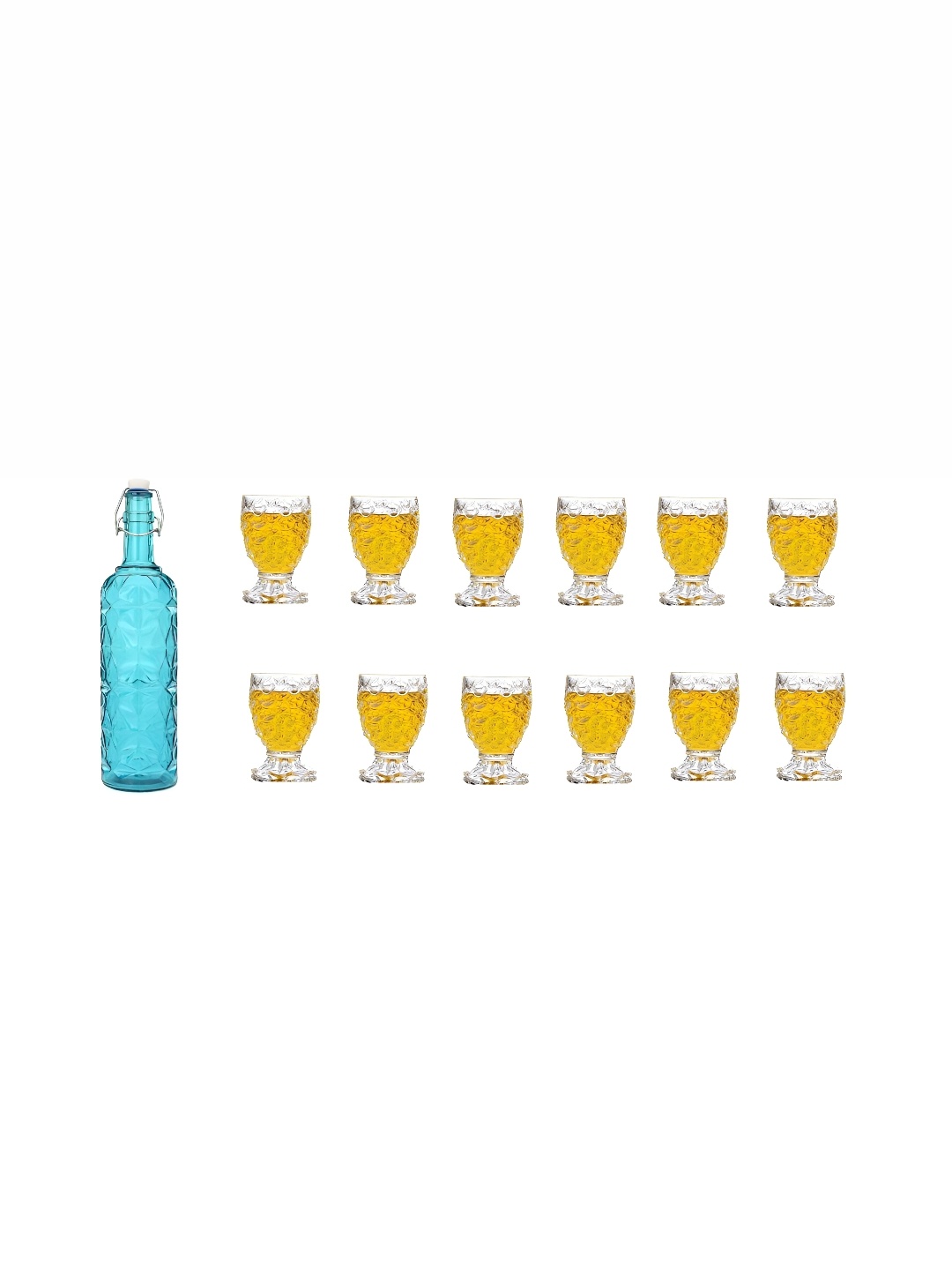 

1ST TIME Blue & Transparent 13 Pieces Textured Whisky Glasses With Water Bottle