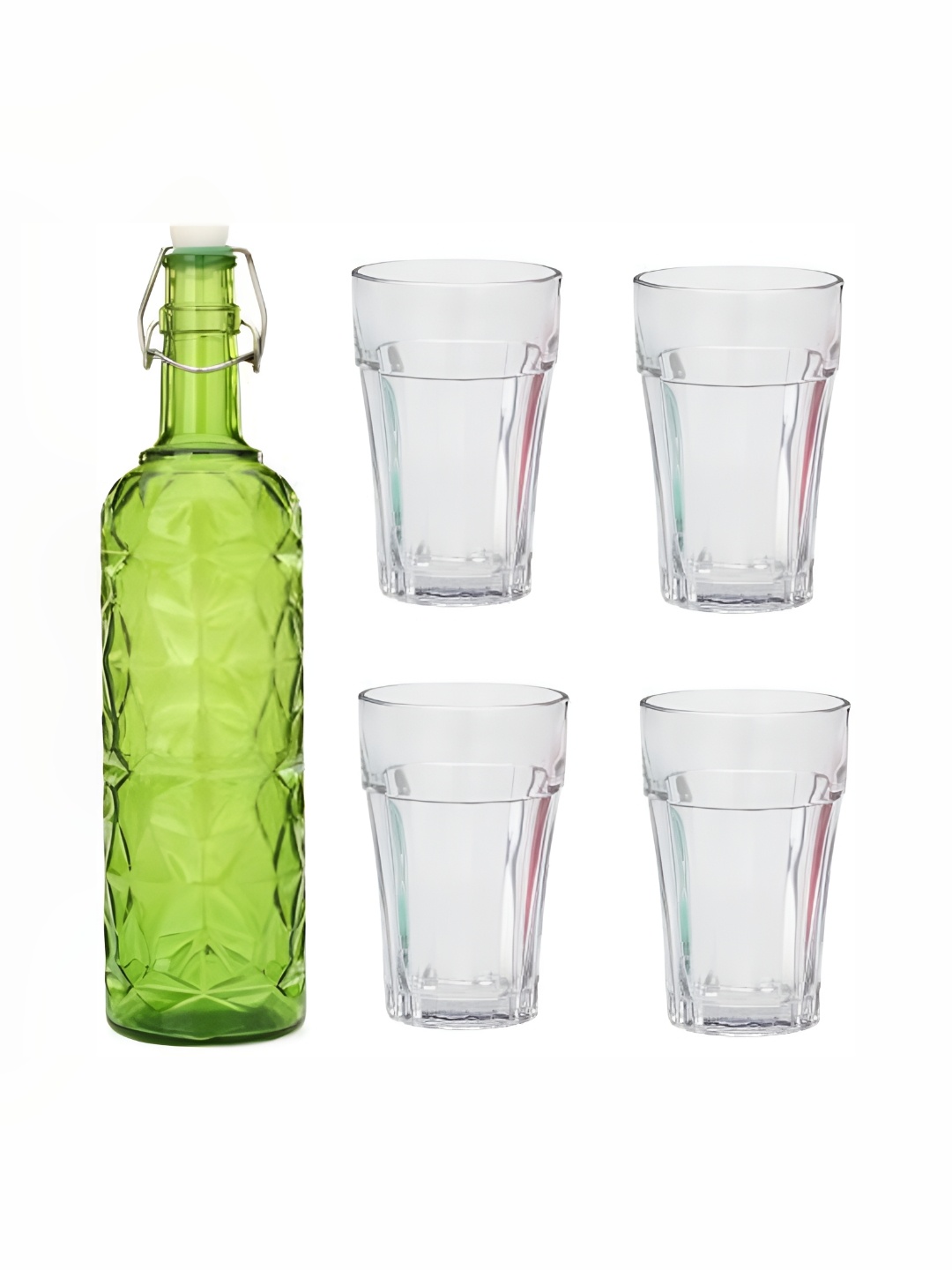 

1ST TIME Green & Transparent 5Pcs Glass Dishwasher Safe Bottle & Glasses Set