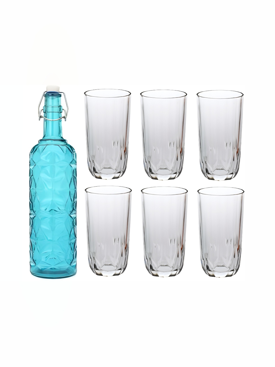 

1ST TIME Blue & Transparent 7 Pieces Water Bottle With Glasses