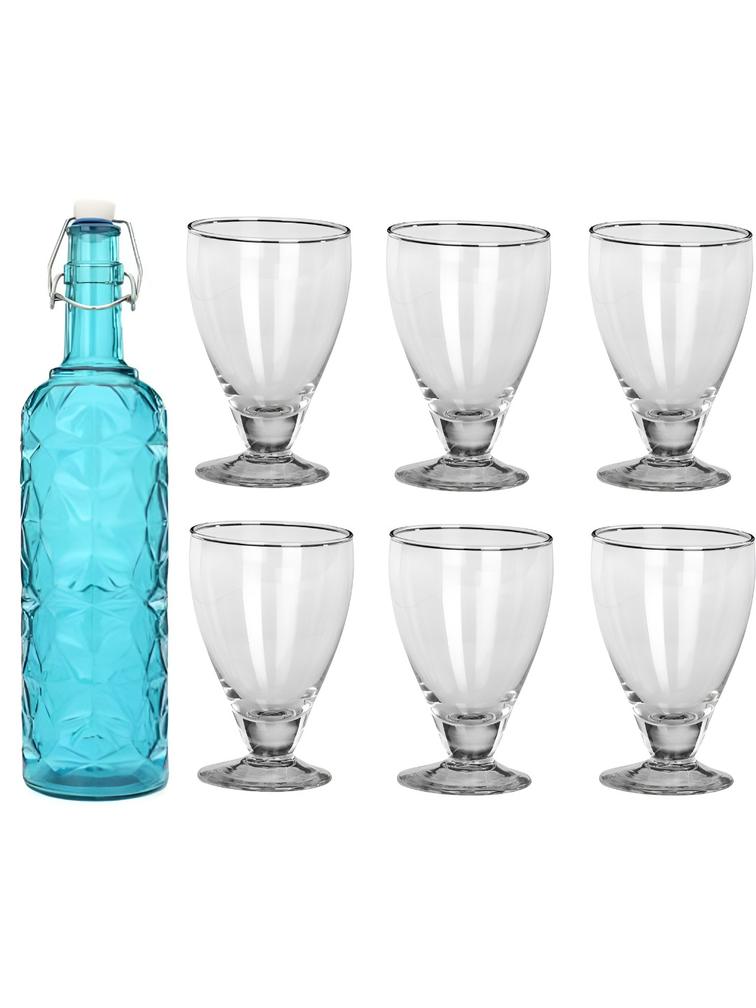 

1ST TIME Blue & Transparent 7 Pieces Water Bottle With Glasses