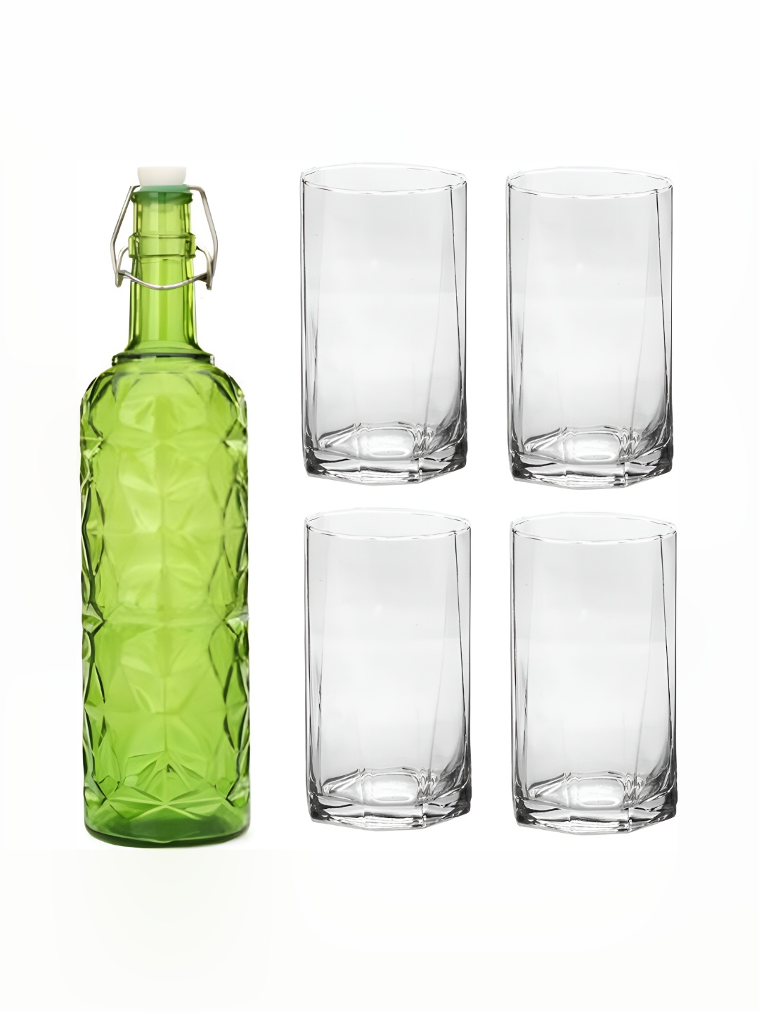 

1ST TIME Green & Transparent 5Pcs Glass Bottle & Glasses Set