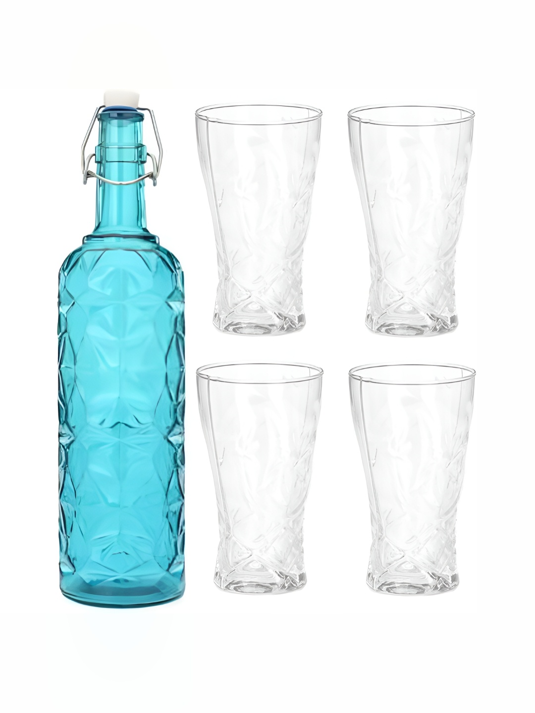 

1ST TIME Blue & Transparent Water Bottle With 4 Pieces Glass