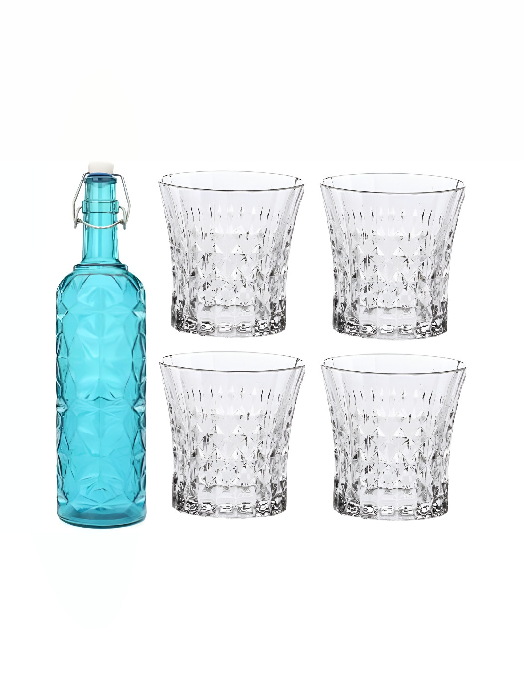 

1ST TIME Blue & Transparent 5Pcs Glass Easy to Handle Bottle & Glasses Set