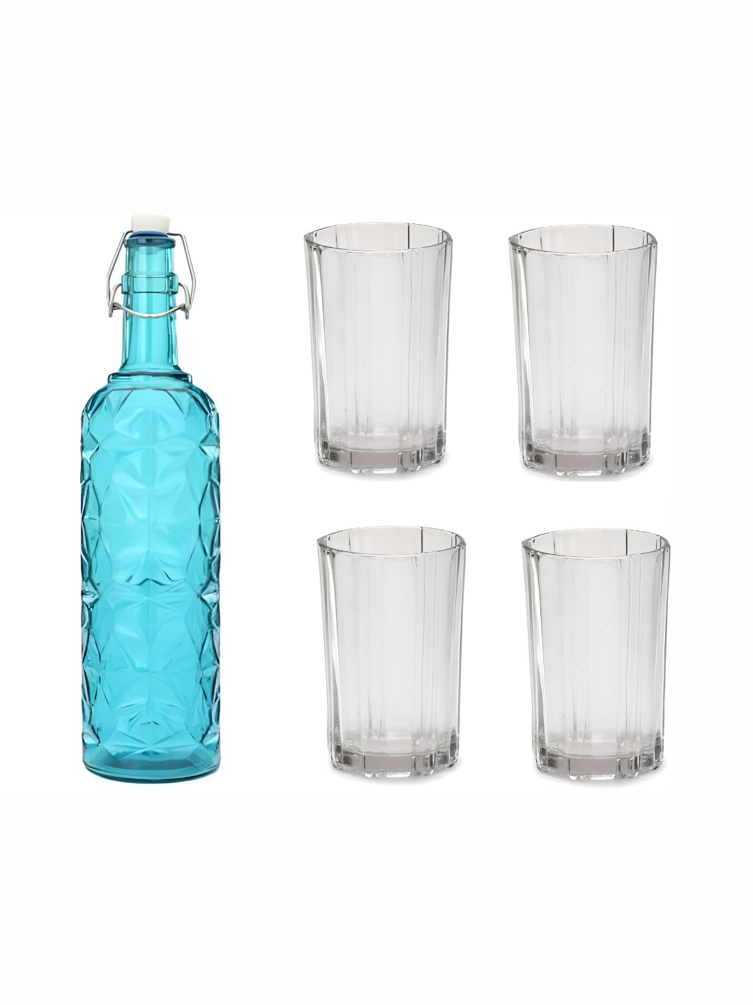 

1ST TIME Blue & Transparent 5Pcs Glass Easy to Handle Bottle & Glasses Set