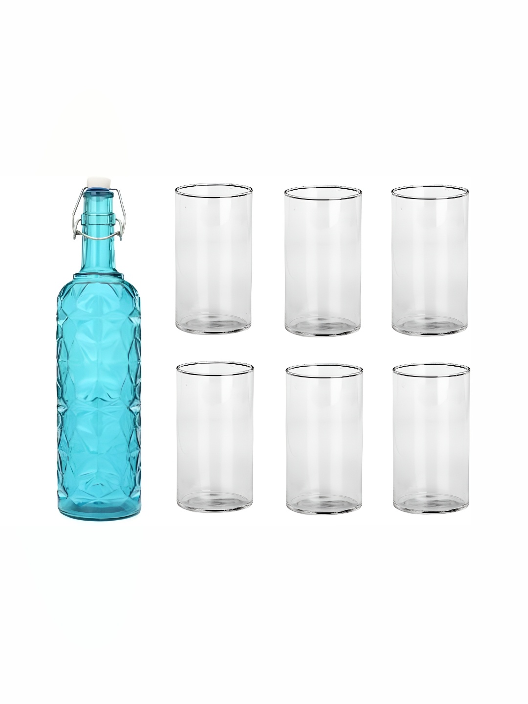 

1ST TIME Blue & Transparent 7 Pieces Water Bottle With Glasses