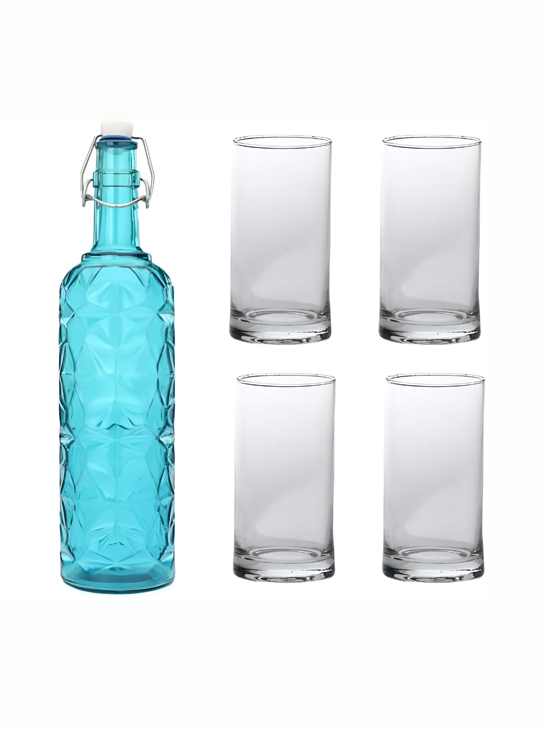 

1ST TIME Blue & Transparent Water Bottle With 4 Pieces Glass