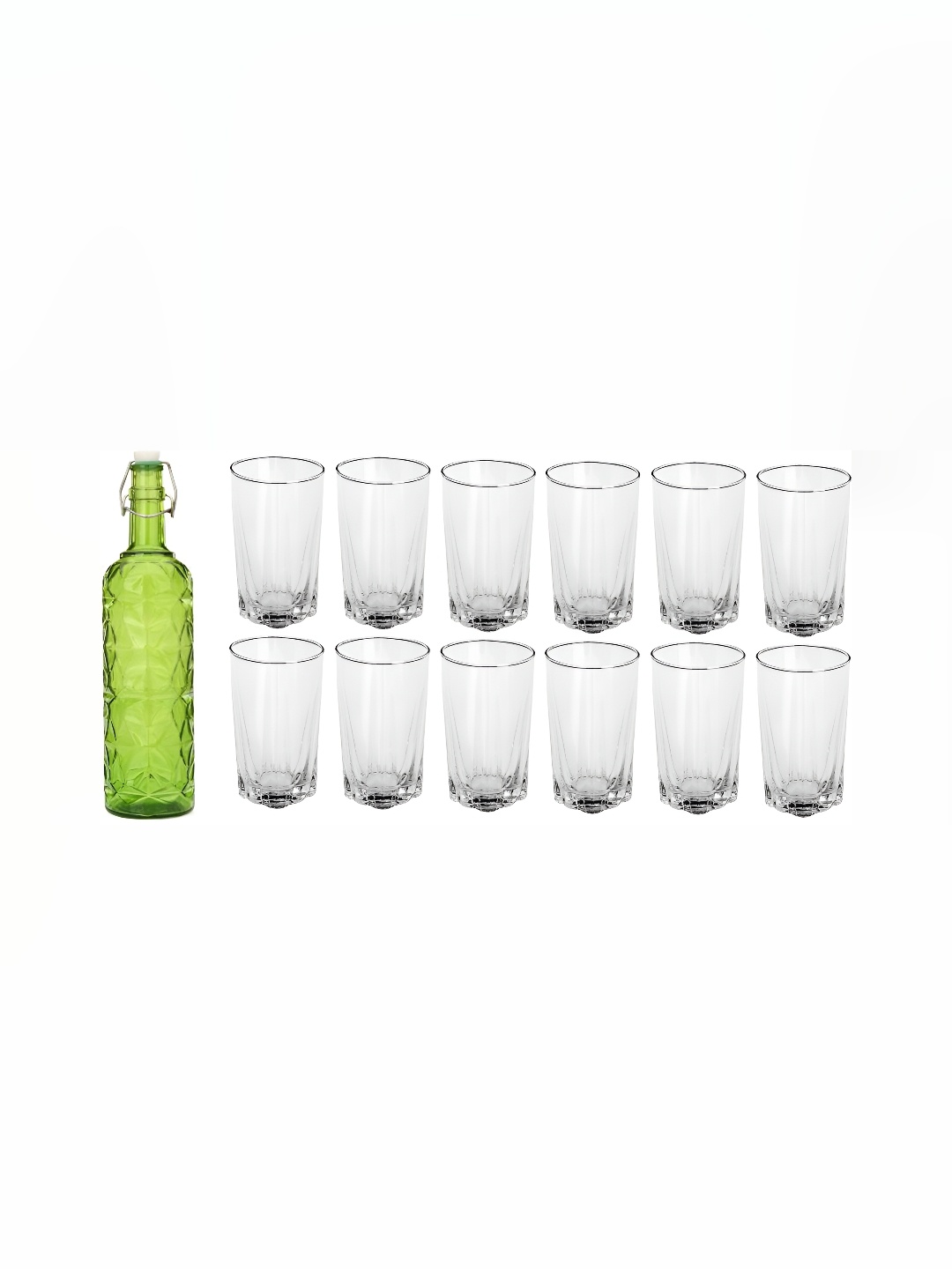 

1ST TIME Green & Transparent Water Bottle With 12 Pieces Glass