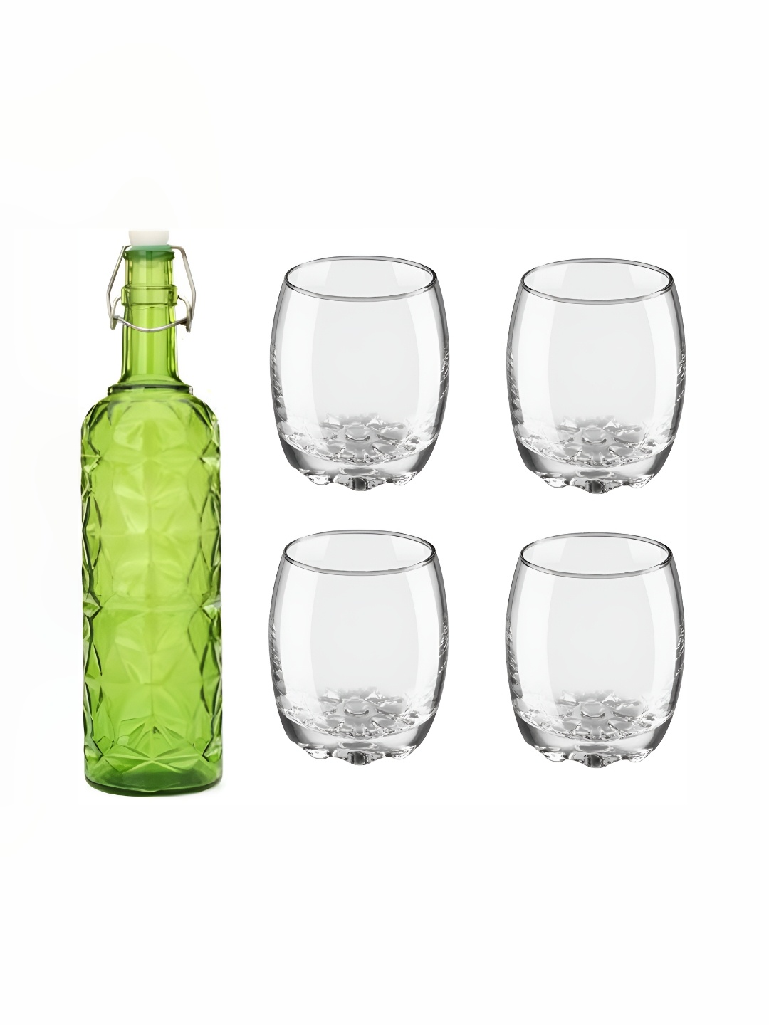 

1ST TIME Green & Transparent Water Bottle With 4 Pieces Glass