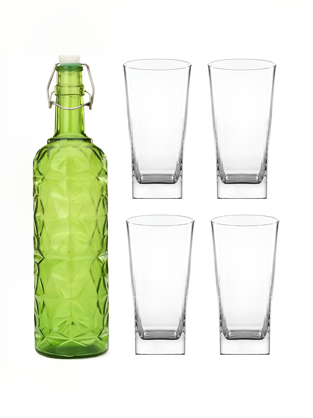 

1ST TIME Green & Transparent 4 Piece Water Bottle With Brandy Glass