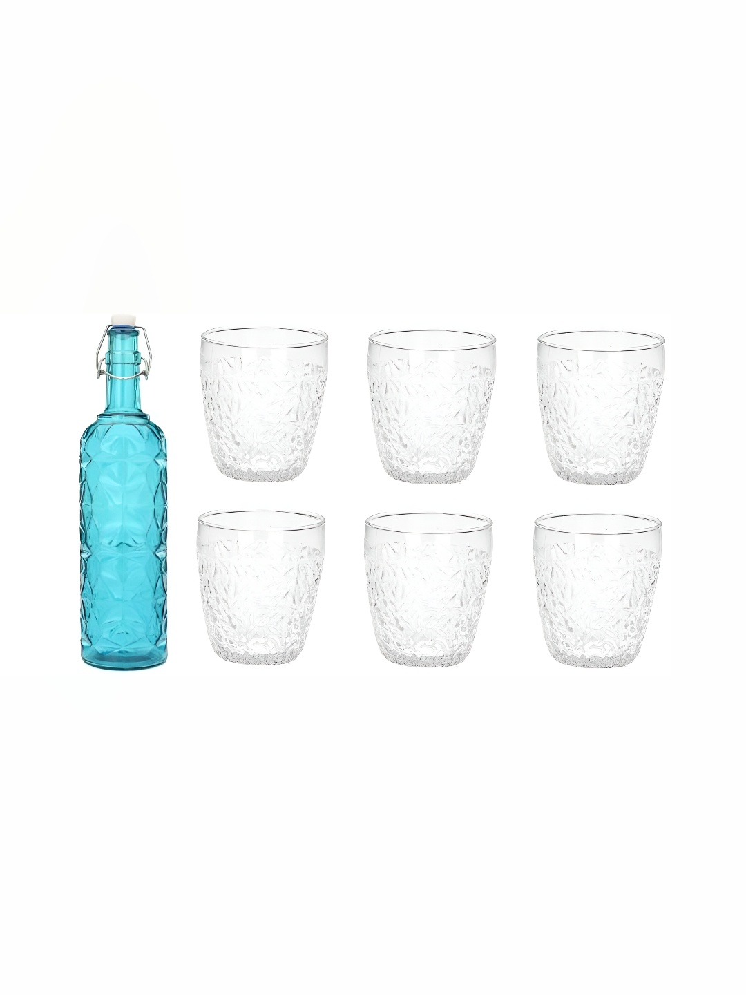 

1ST TIME Blue & Transparent 7Pcs Textured Glass Bottle & Glasses Set