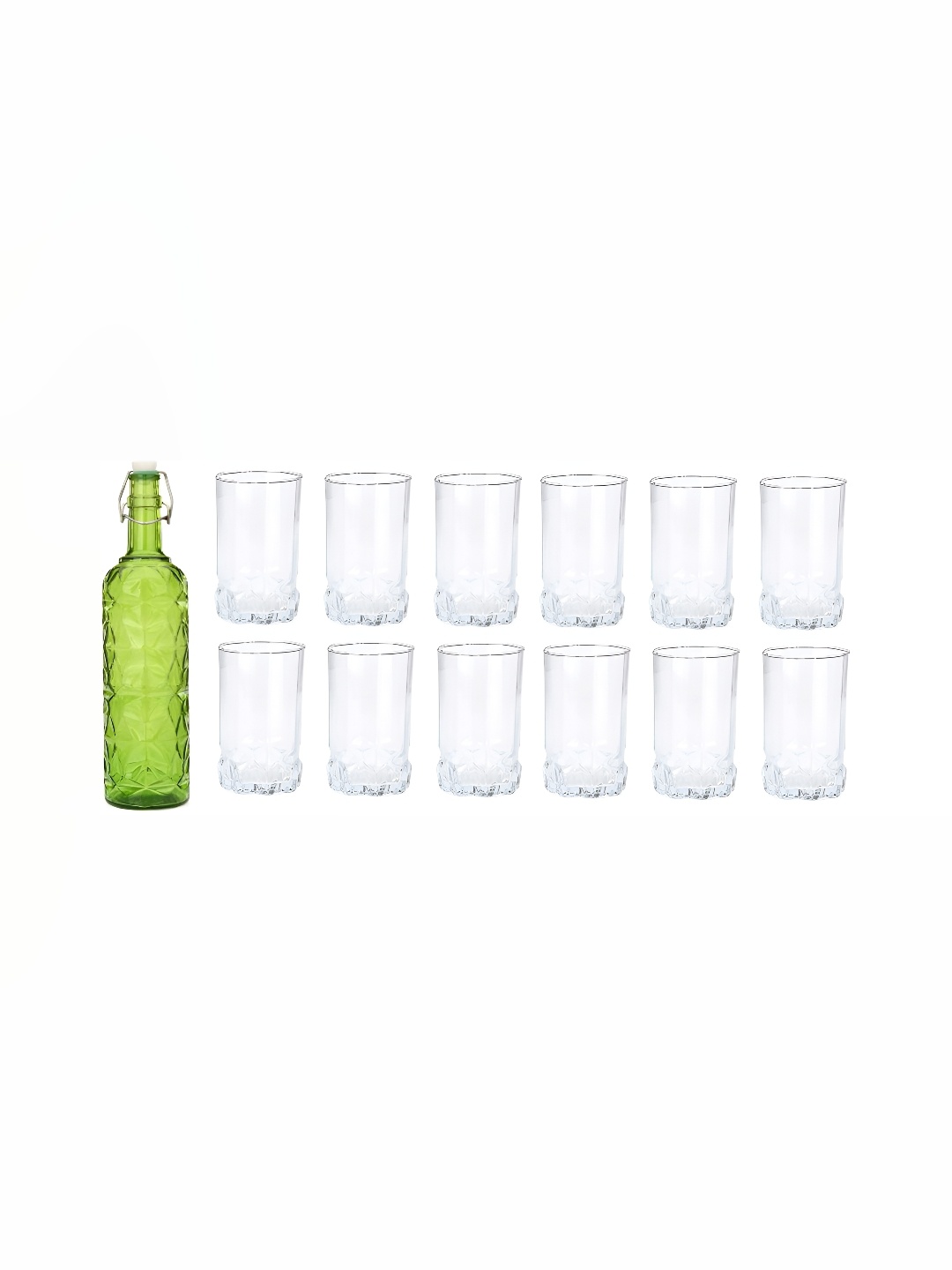 

1ST TIME Green & Transparent 13 Pieces Water Glasses With Bottle