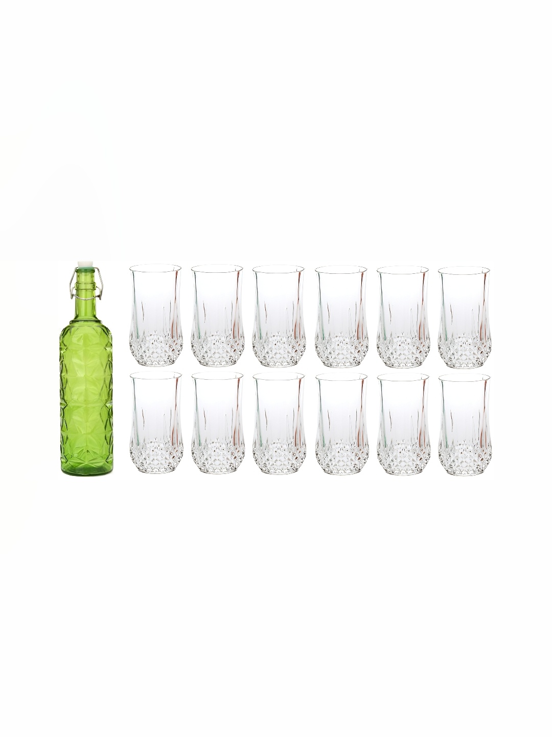 

1ST TIME Green & Transparent 13 Pieces Water Glasses With Bottle