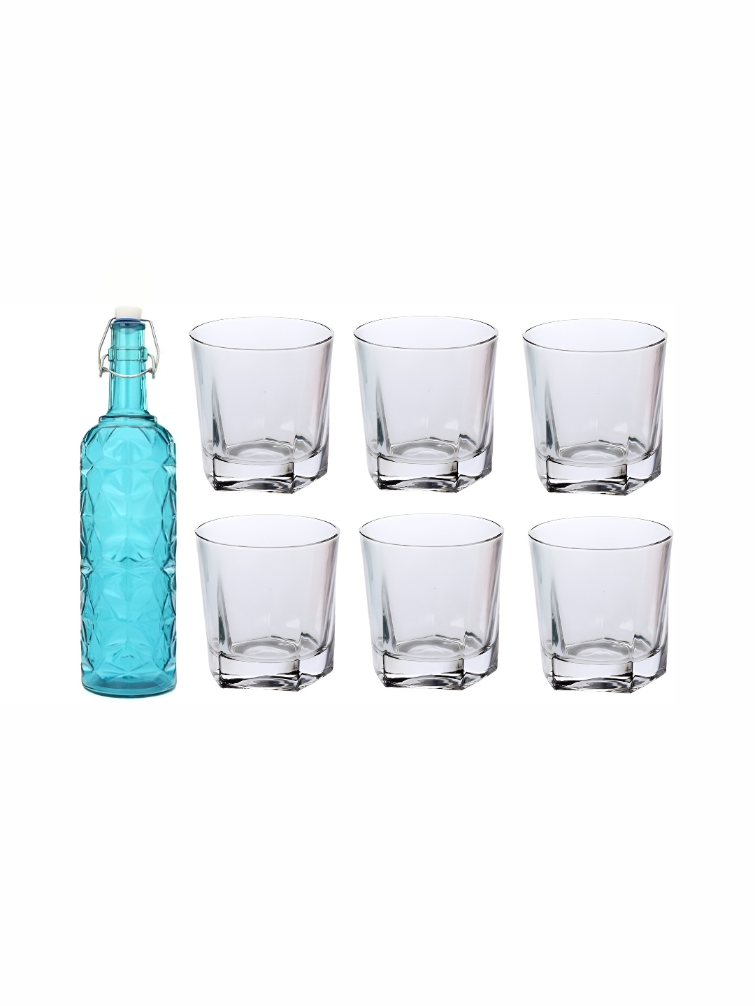 

1ST TIME Blue & Transparent Water Bottle With 6 Pieces Glass